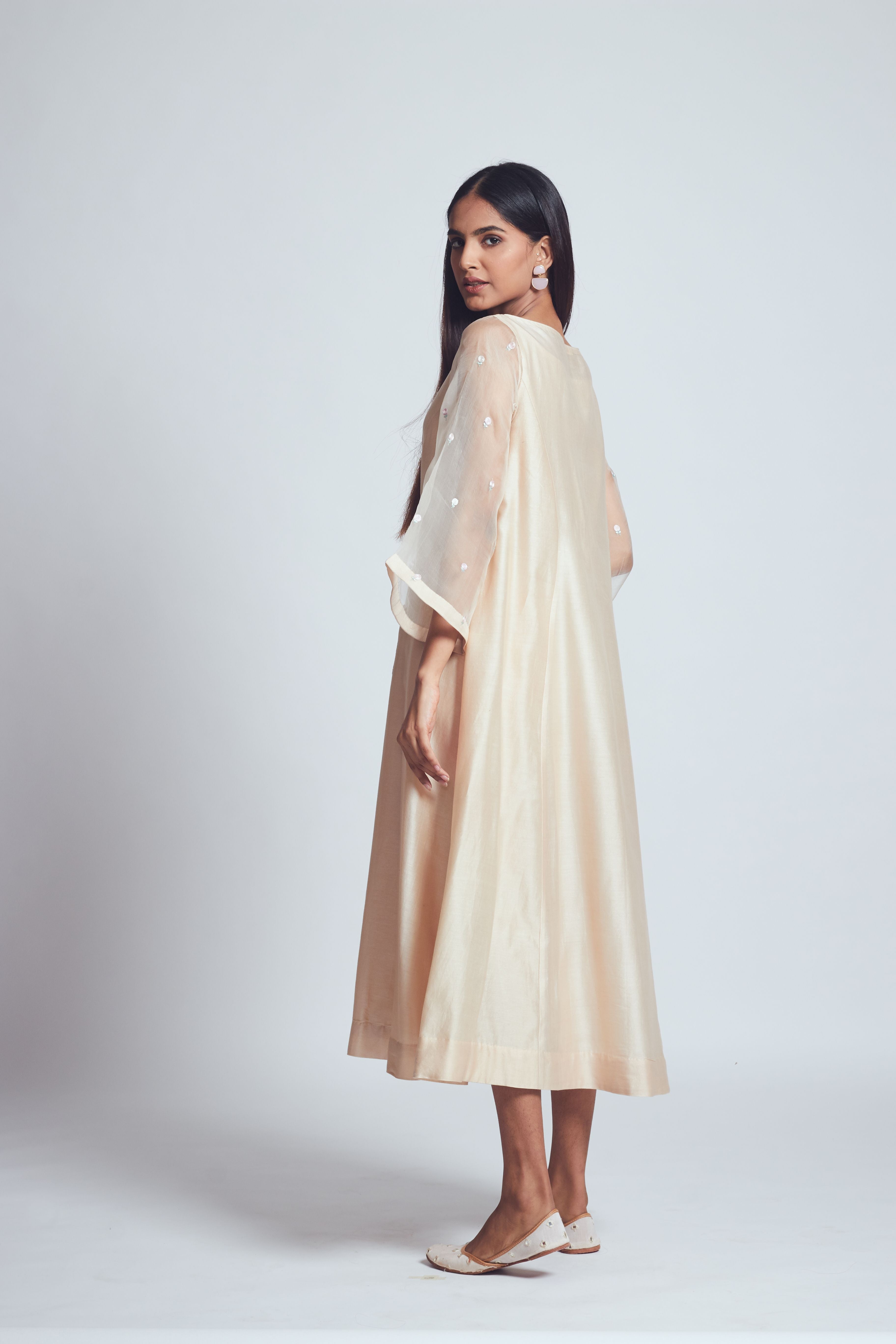 Aysa-Soft Beige Twin Layer Summer Dress