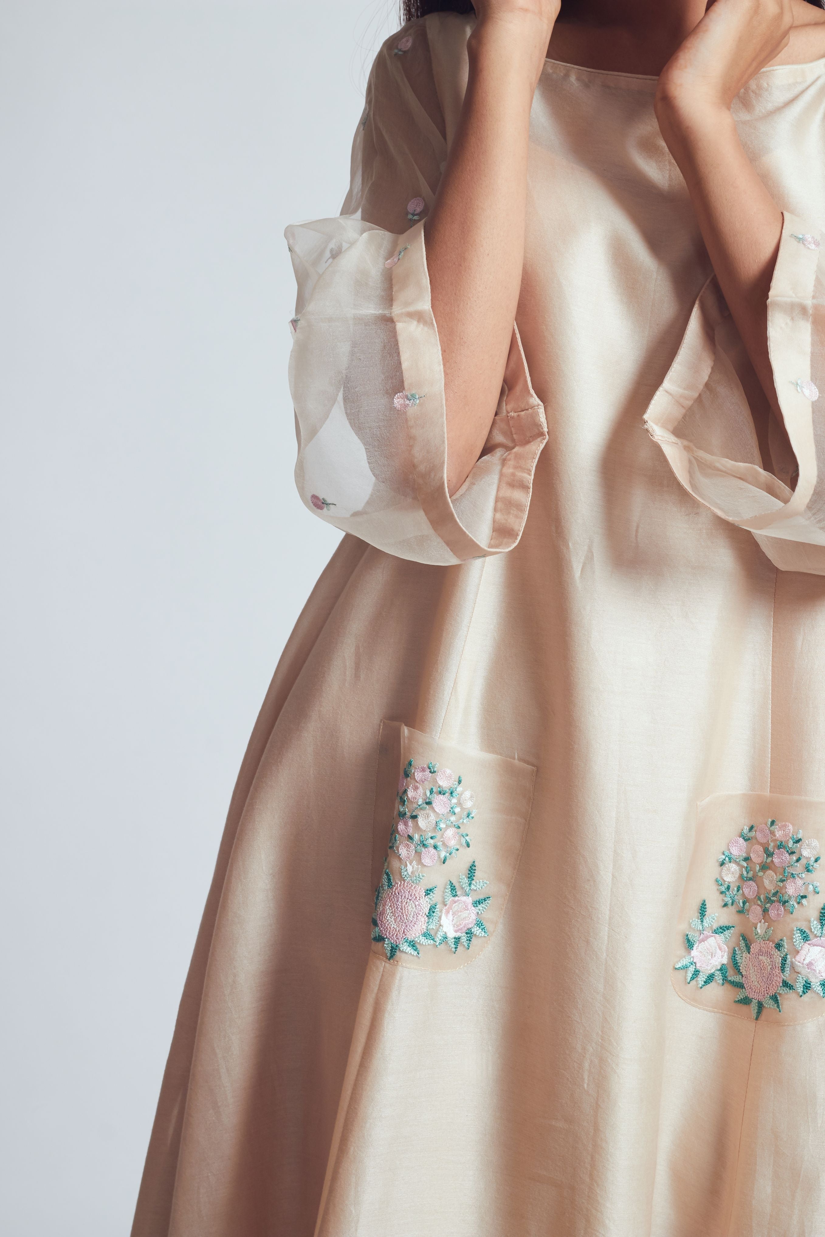 Aysa-Soft Beige Twin Layer Summer Dress