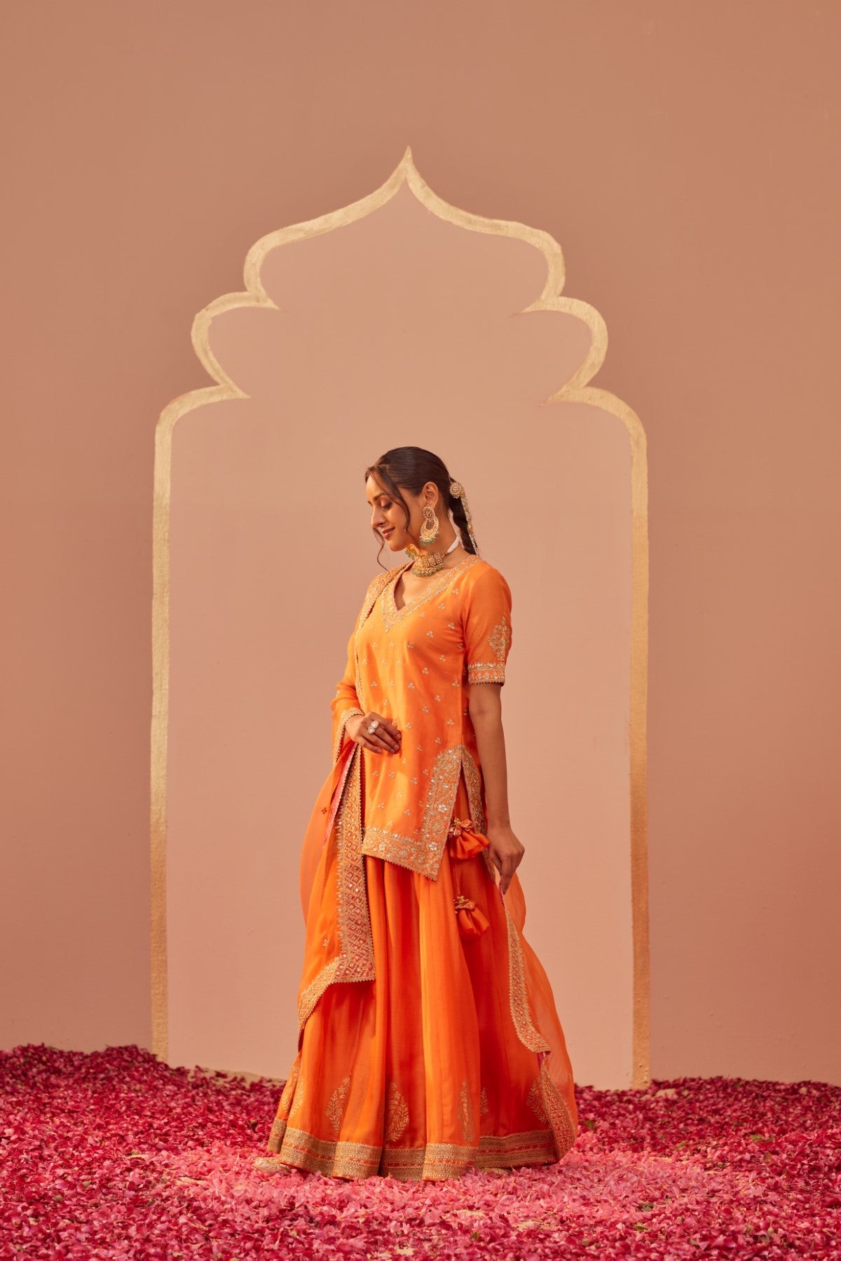 Faaiza - Tangerine Orange Kurta Lehenga Set