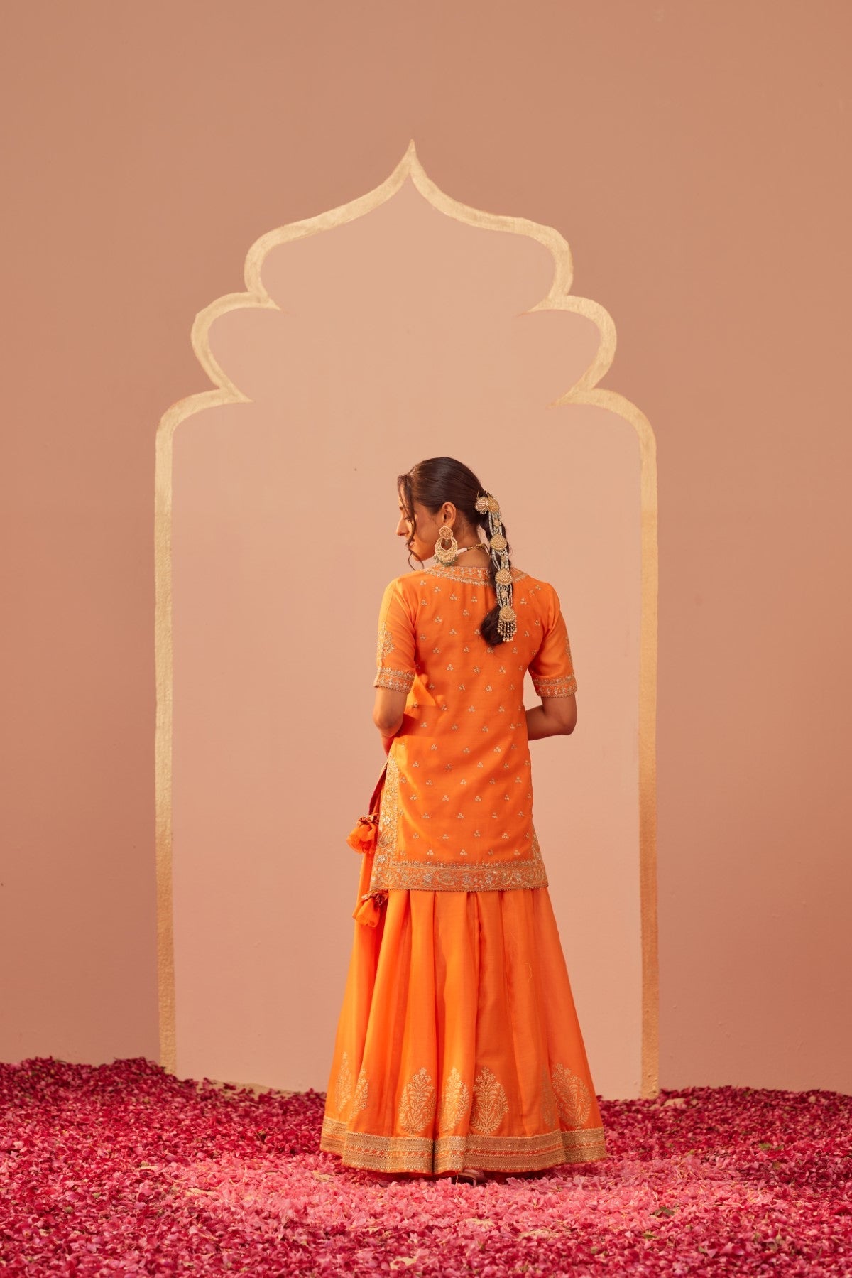 Faaiza - Tangerine Orange Kurta Lehenga Set