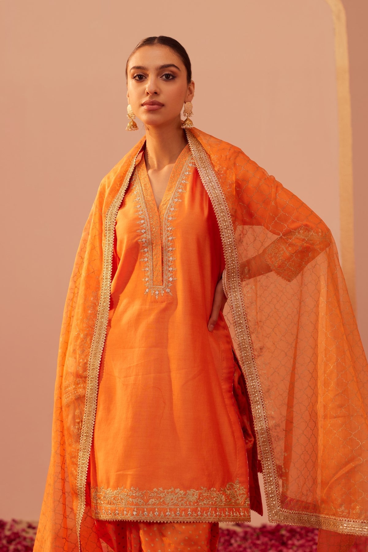 Faheeda - Tangerine Orange Kurta Set