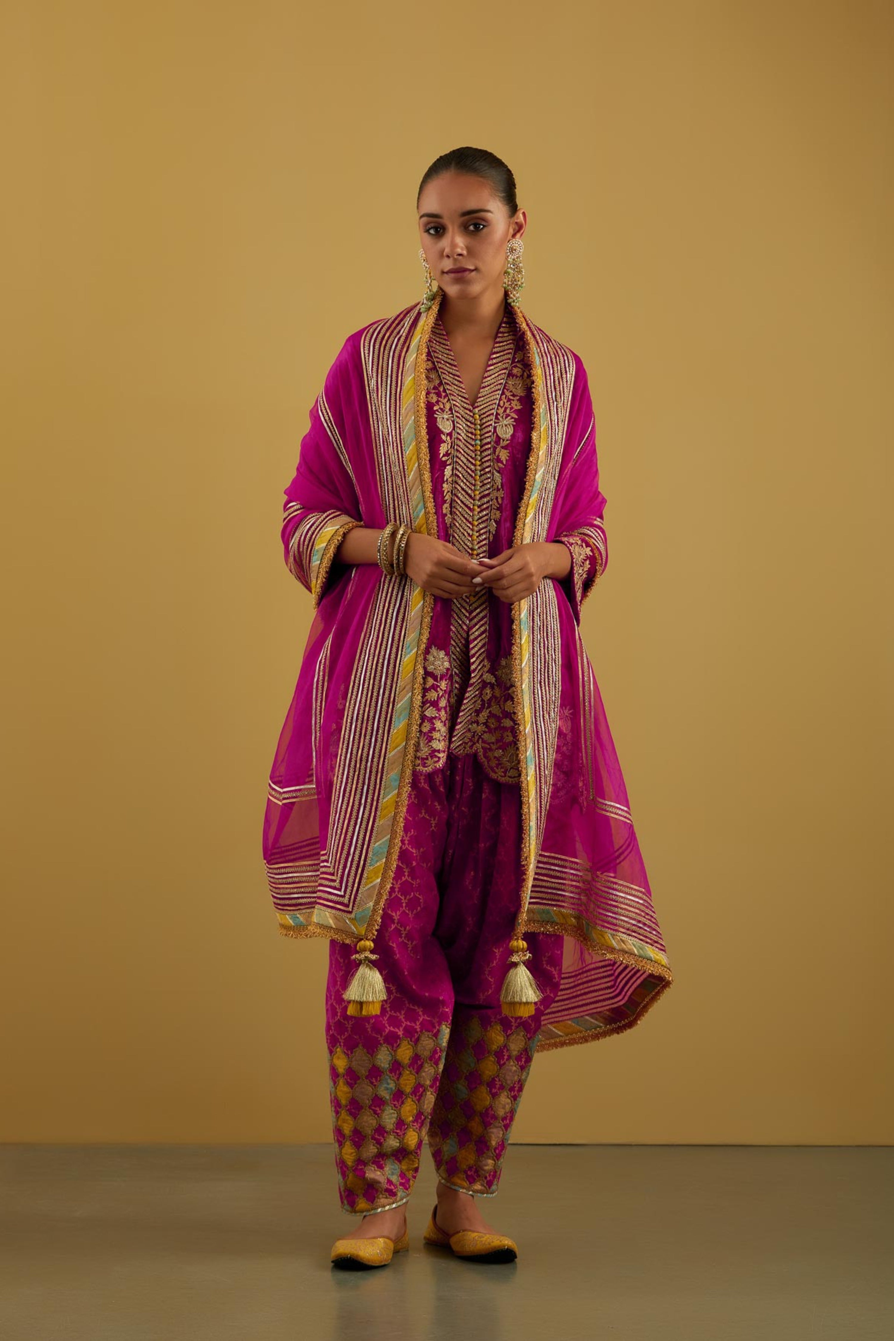 Patchwork Velvet Short Kurta With Salwar