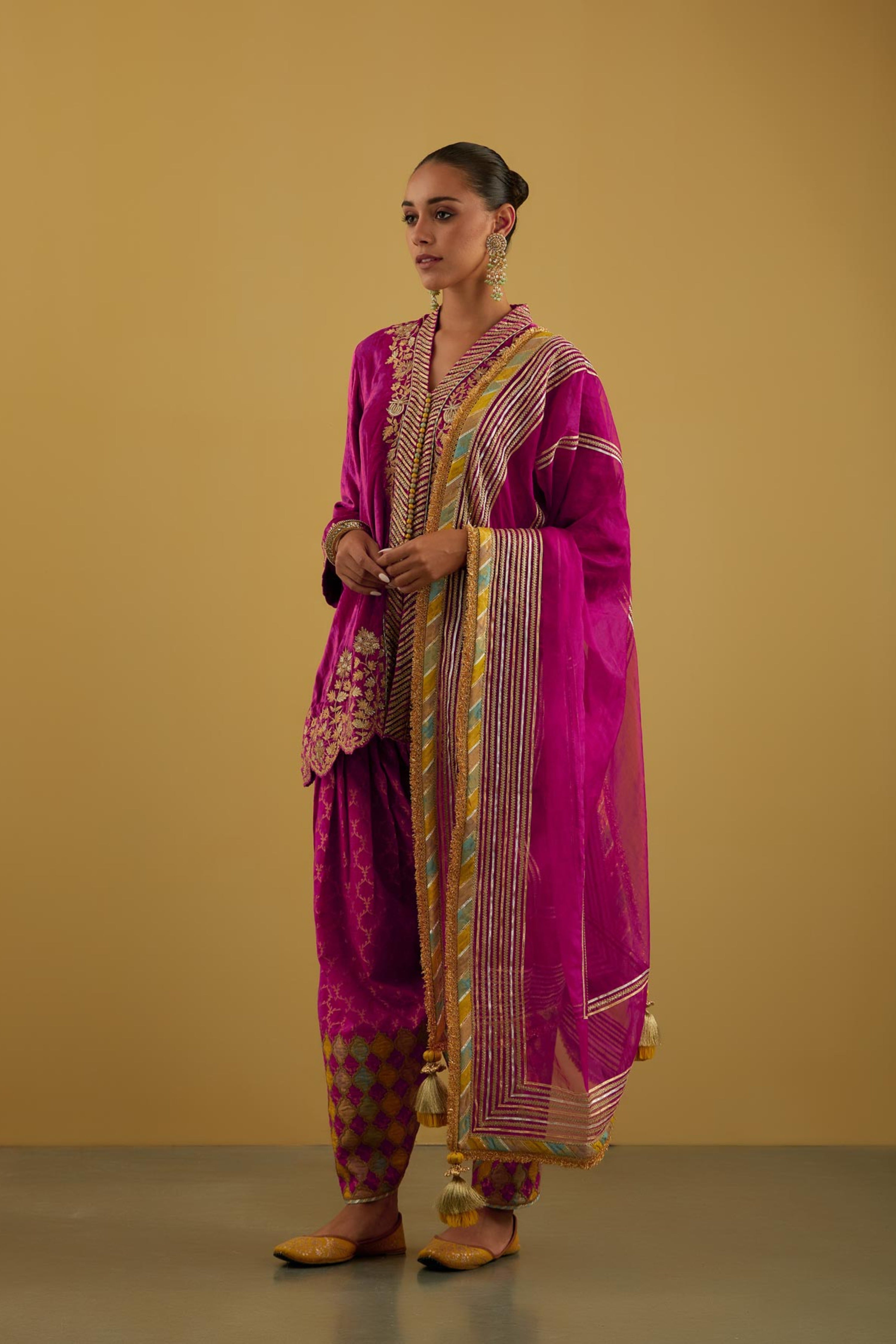 Patchwork Velvet Short Kurta With Salwar