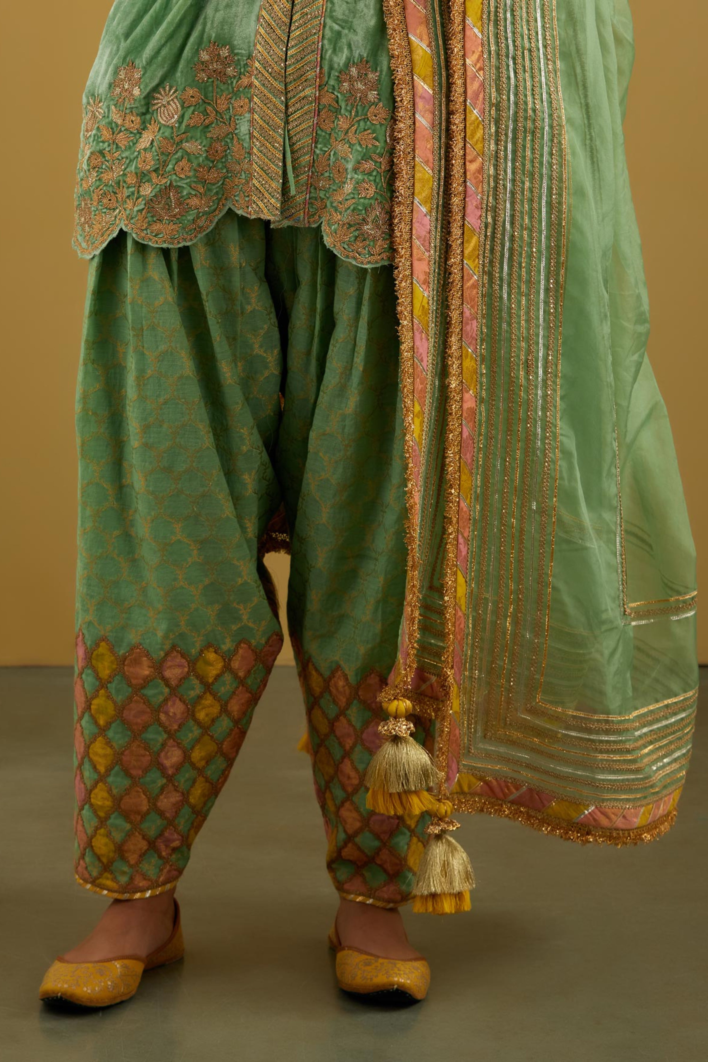 Patchwork Velvet Short Kurta With Salwar