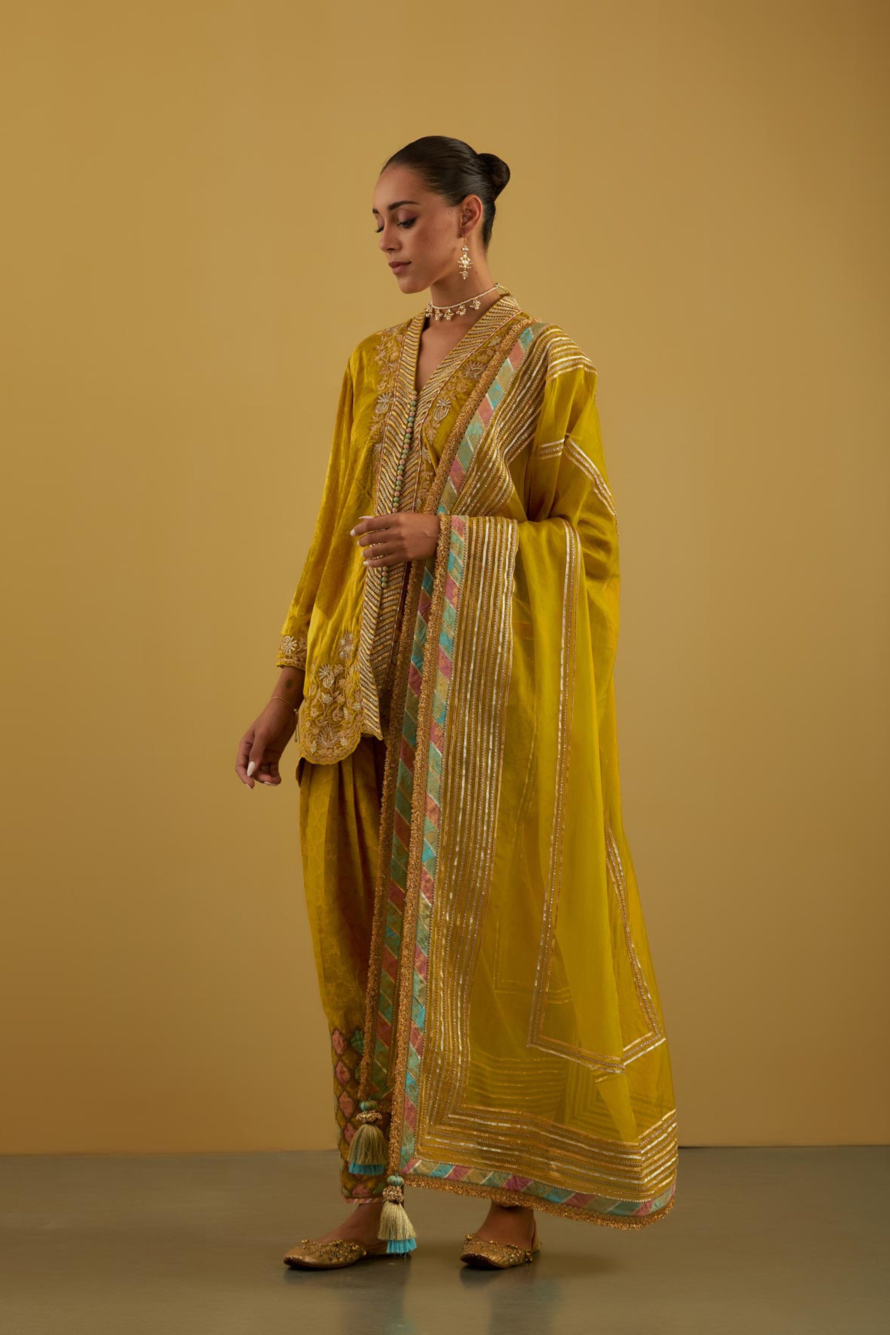 Patchwork Velvet Short Kurta With Salwar