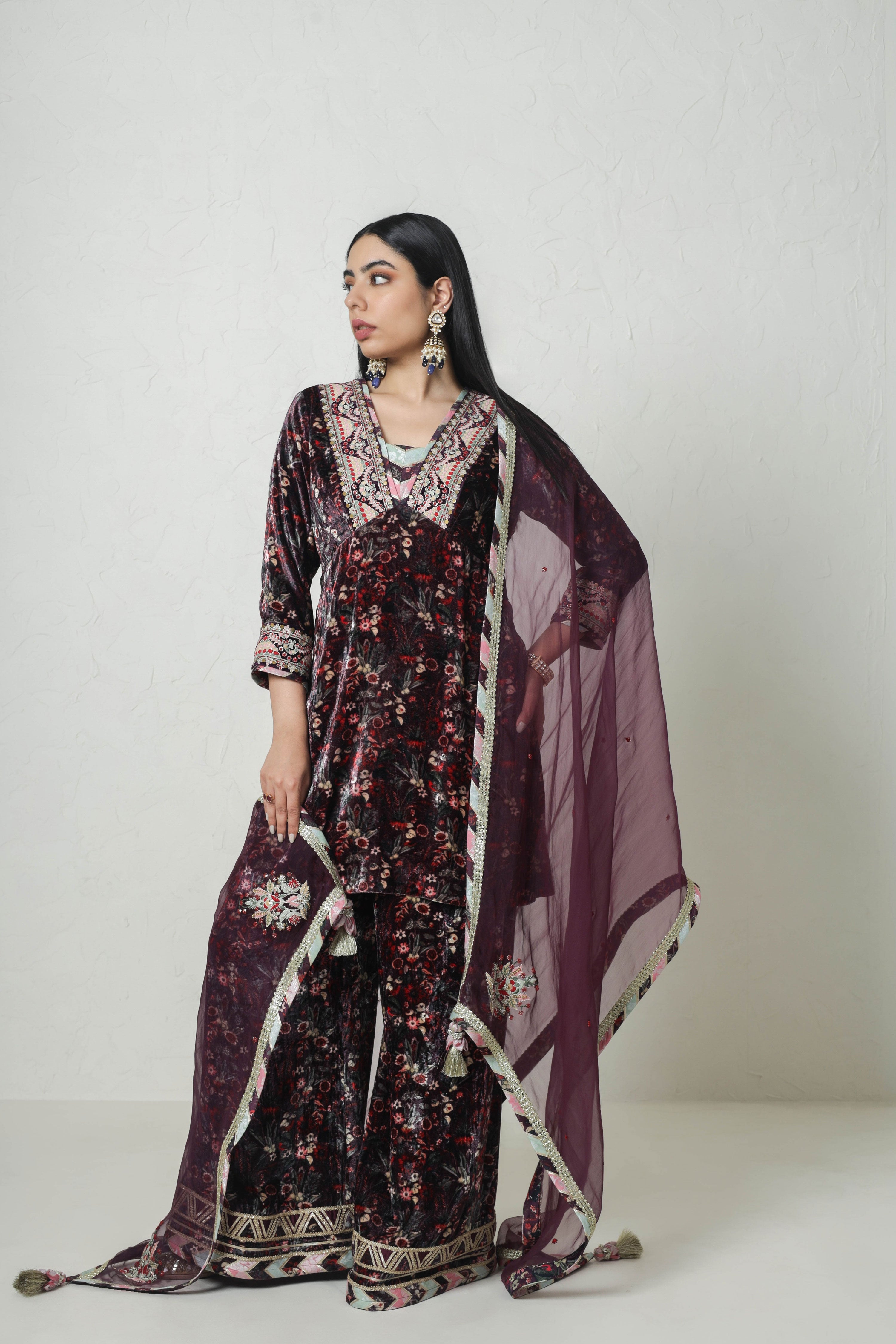 Medley Printed Yoke Cut Kurta With Printed Plazo Pants