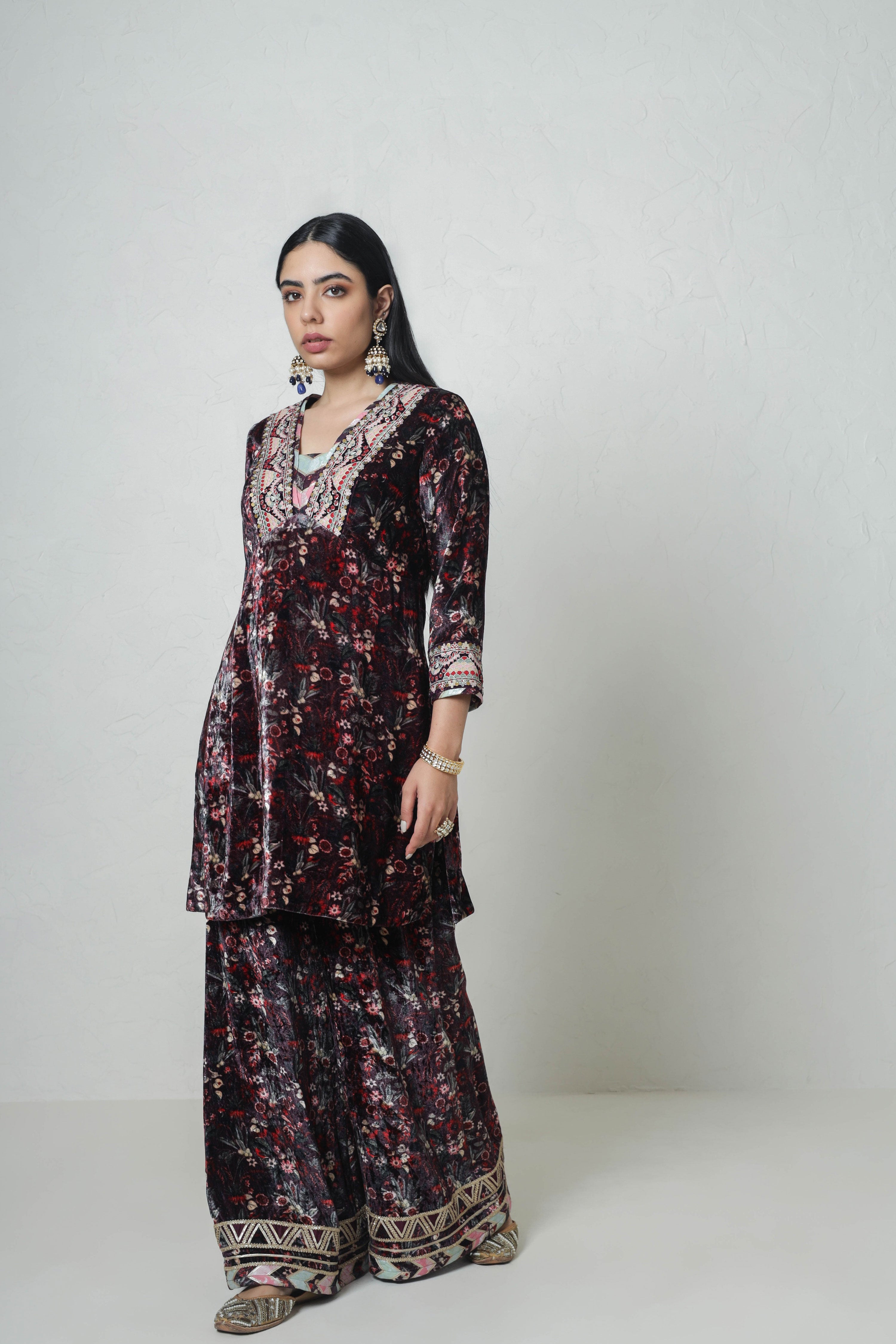 Medley Printed Yoke Cut Kurta With Printed Plazo Pants