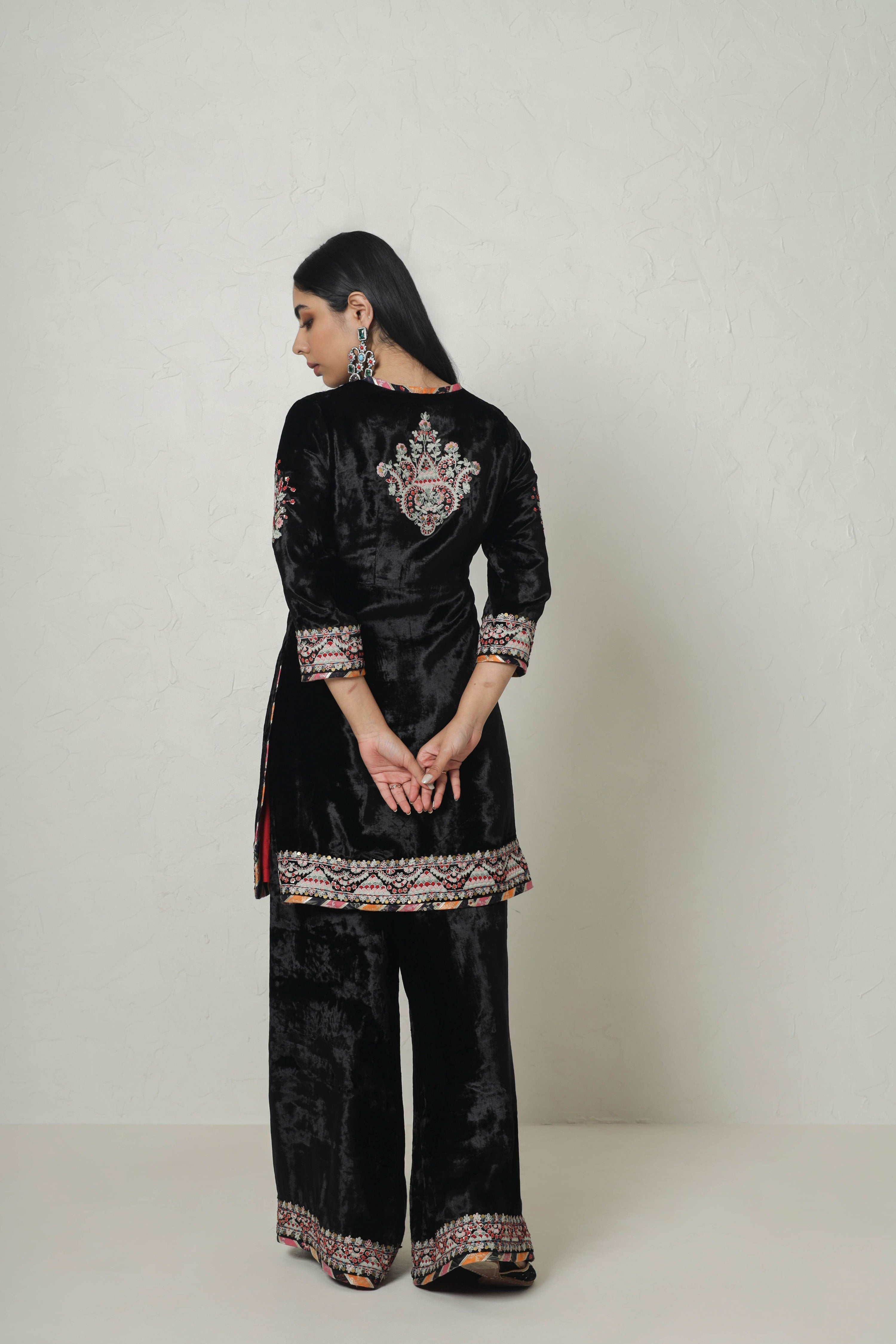 Medley Velvet Yoke Cut Kurta With Plazo Pants