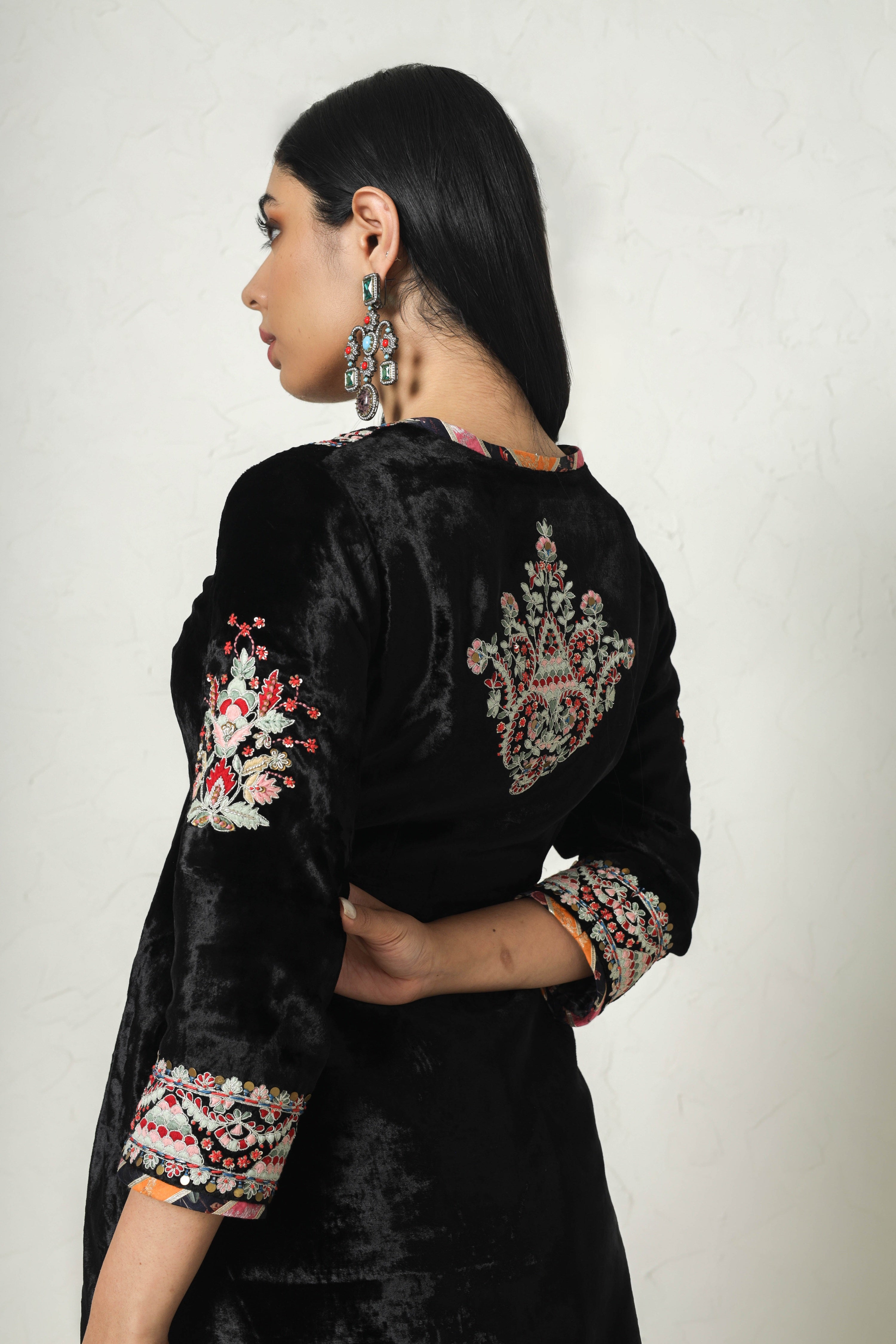 Medley Velvet Yoke Cut Kurta With Plazo Pants