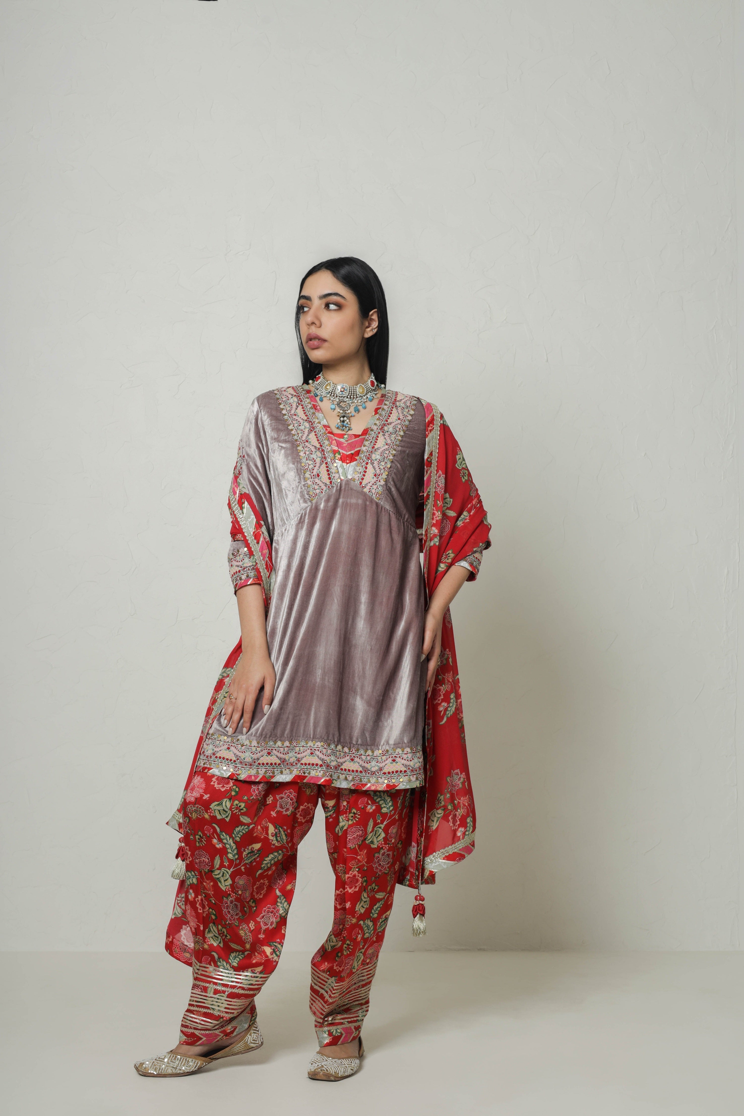 Medley Velvet Yoke Cut Kurta With Salwar