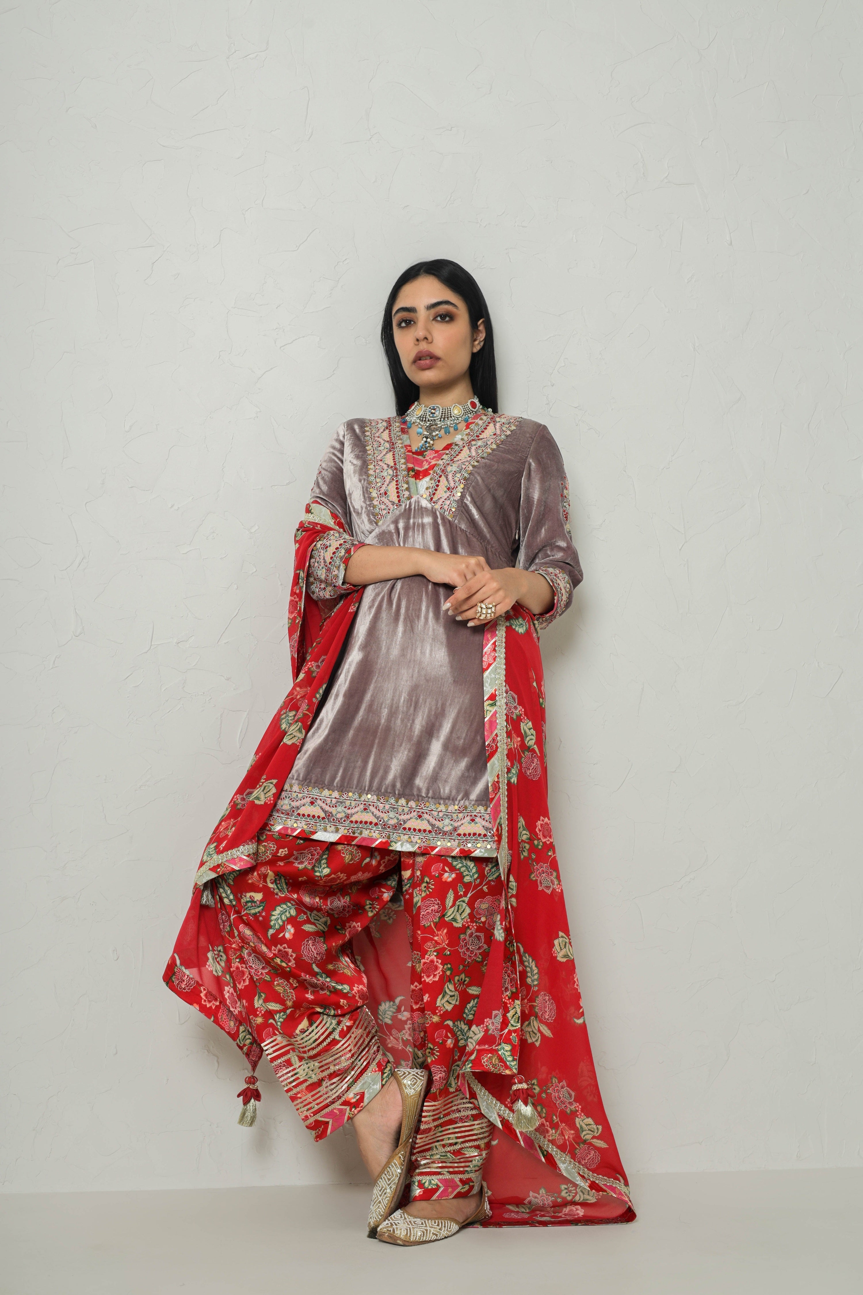 Medley Velvet Yoke Cut Kurta With Salwar