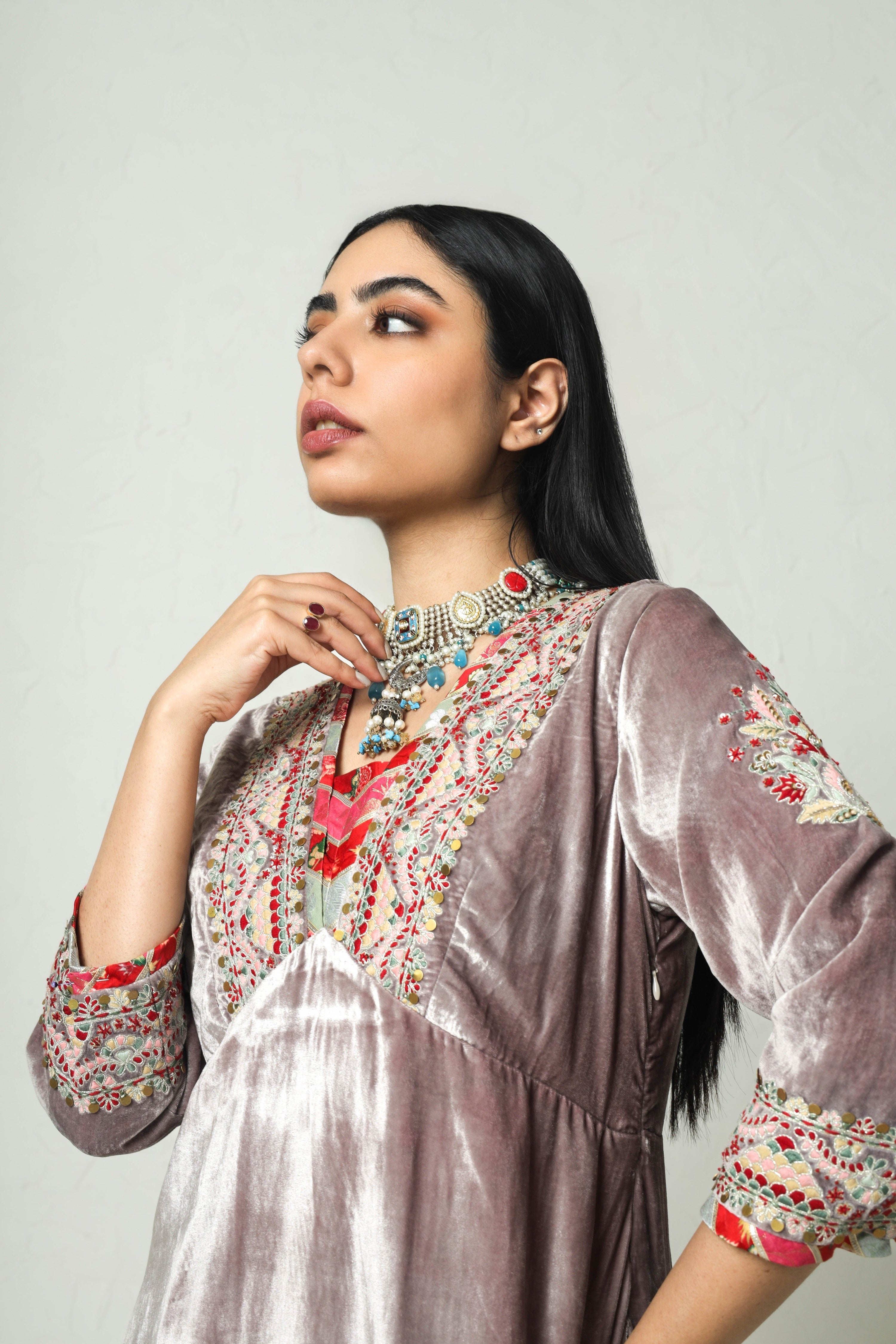 Medley Velvet Yoke Cut Kurta With Salwar