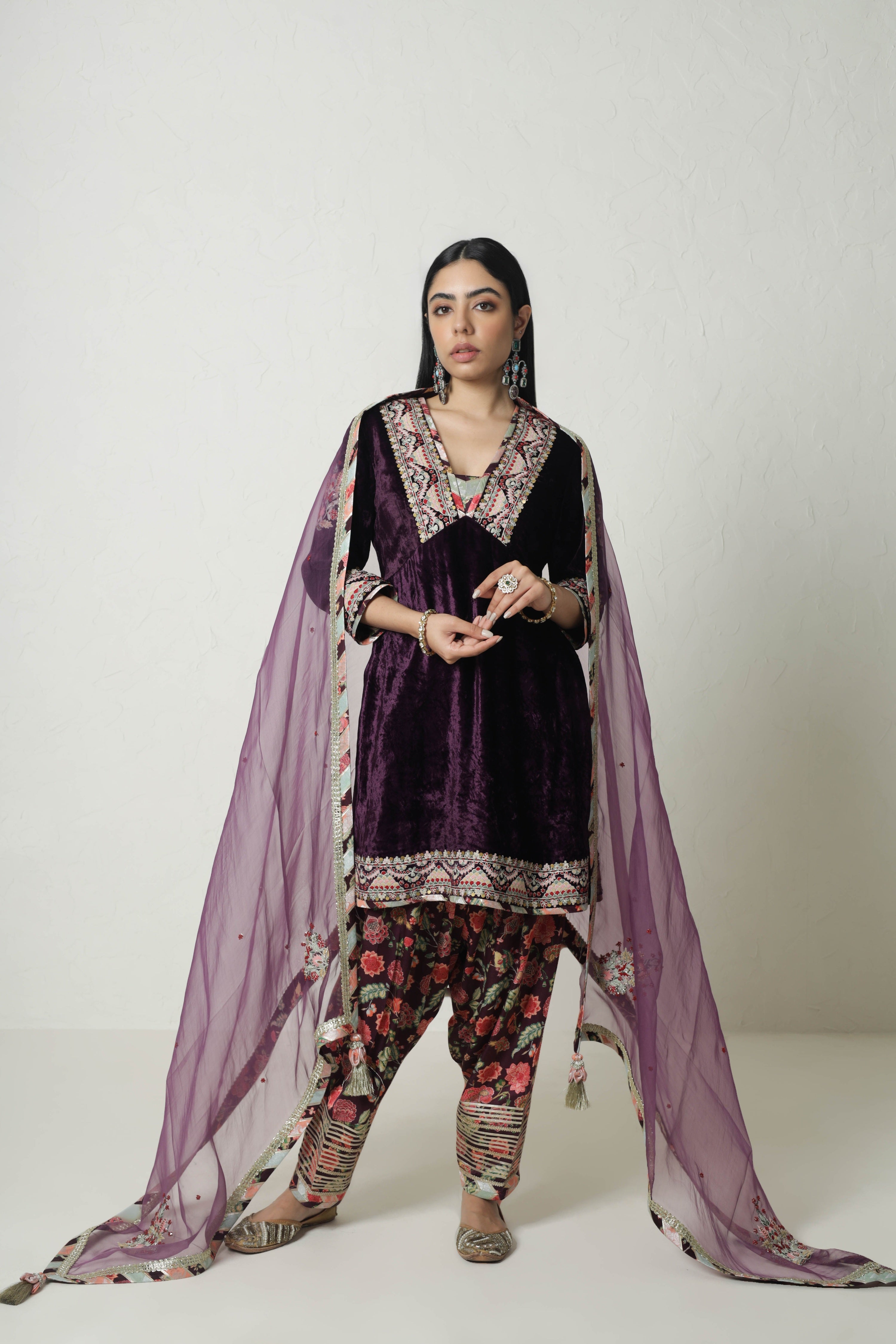 Medley Velvet Yoke Cut Kurta With Salwar