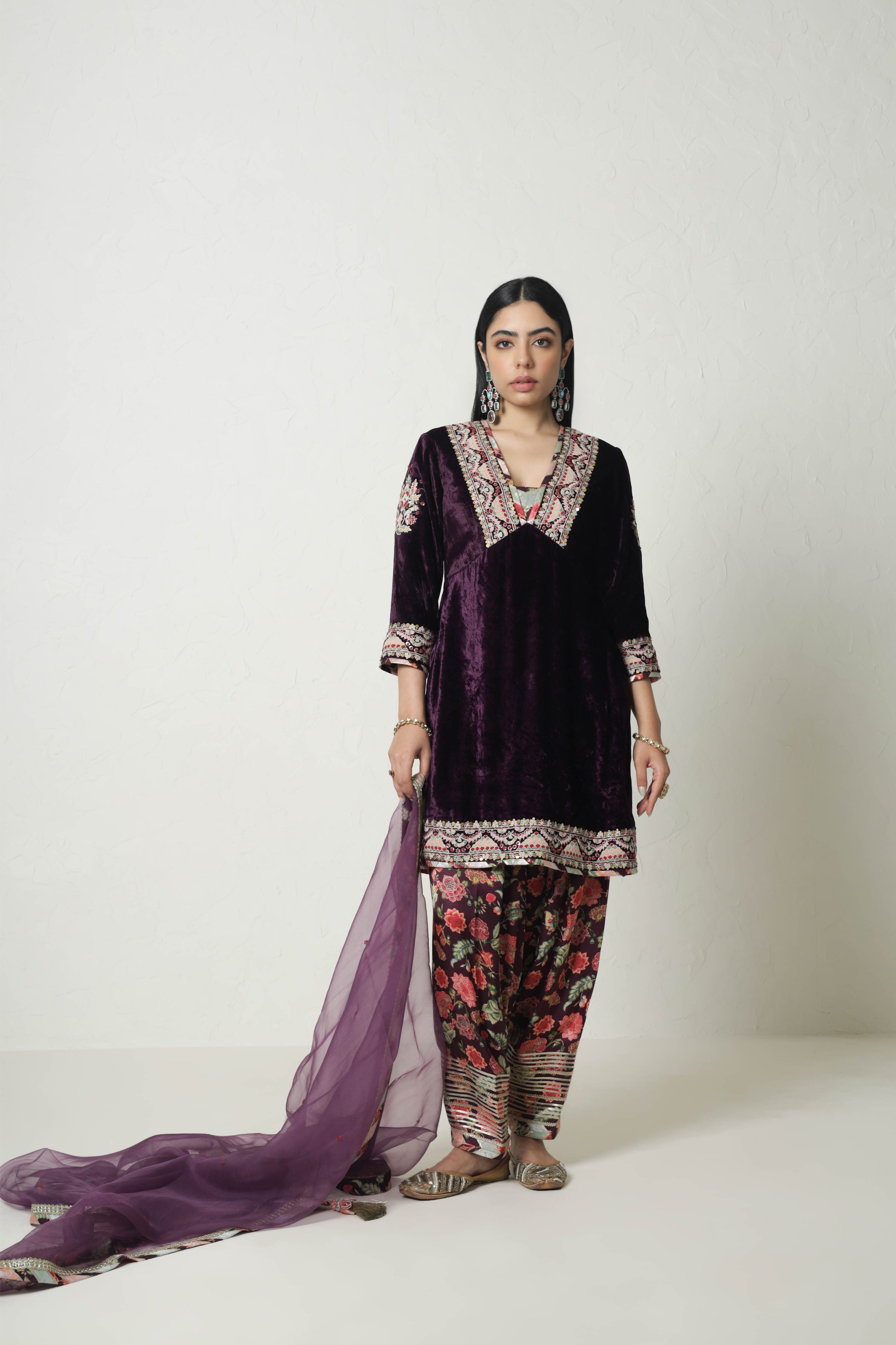 Medley Velvet Yoke Cut Kurta With Salwar