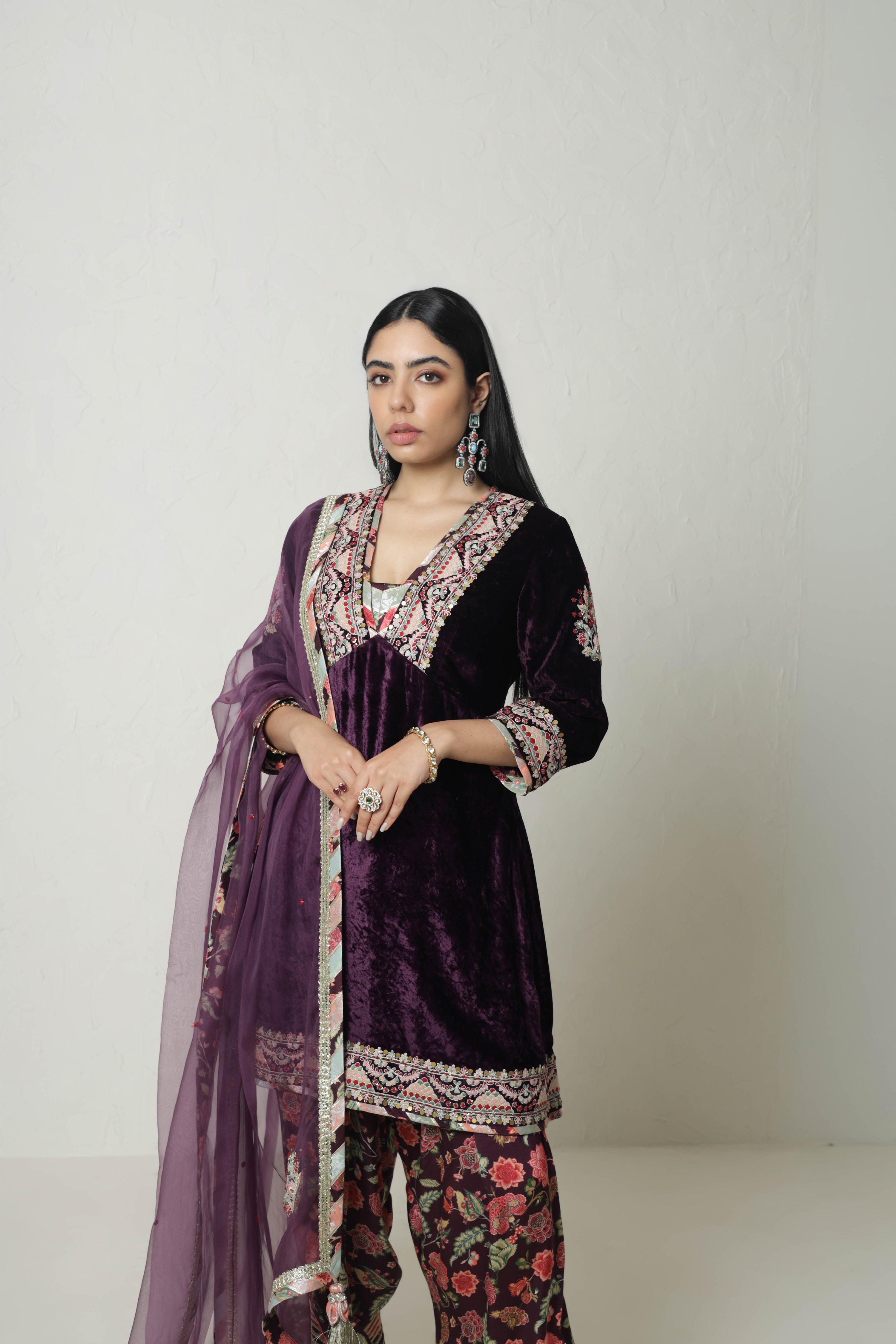Medley Velvet Yoke Cut Kurta With Salwar