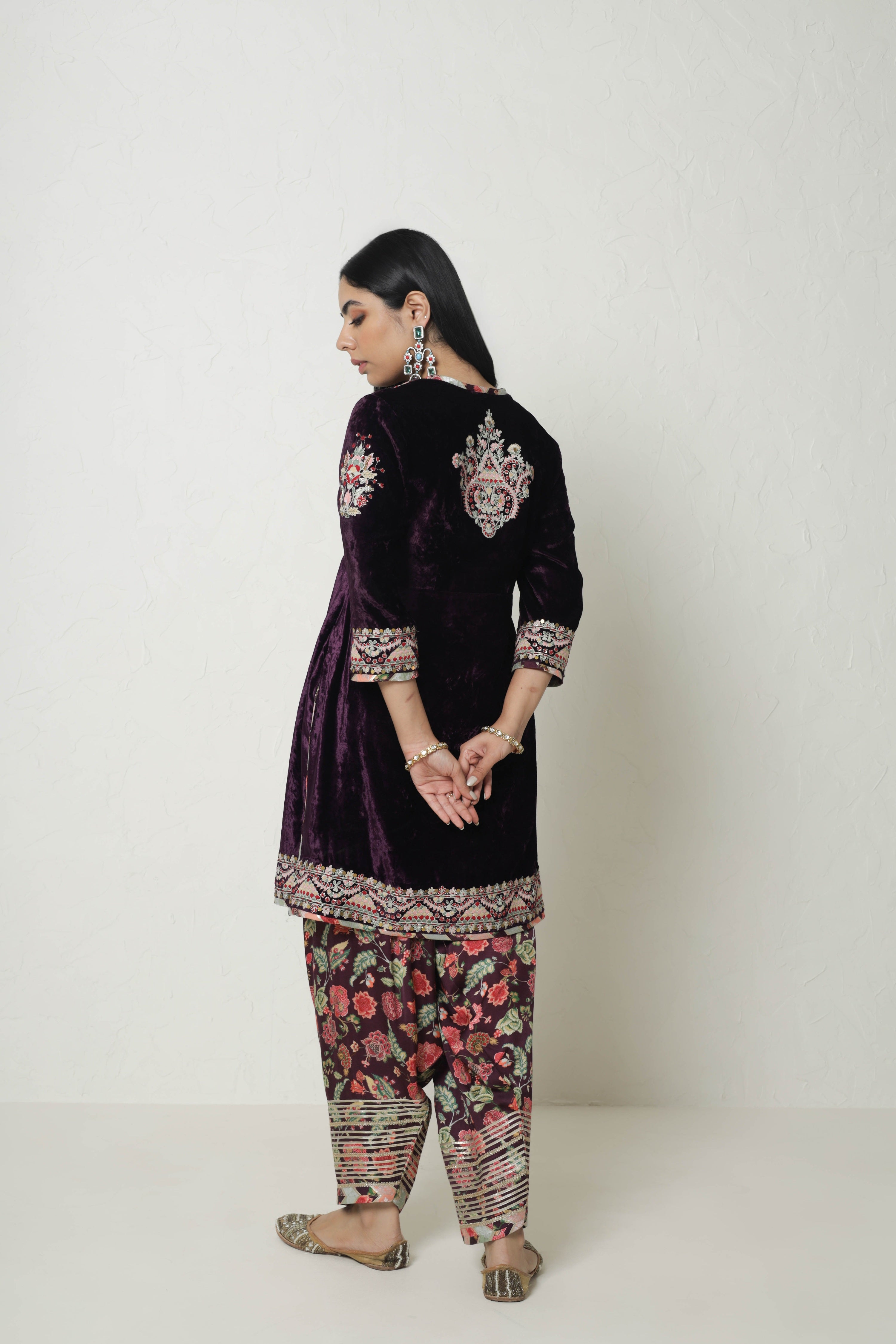Medley Velvet Yoke Cut Kurta With Salwar