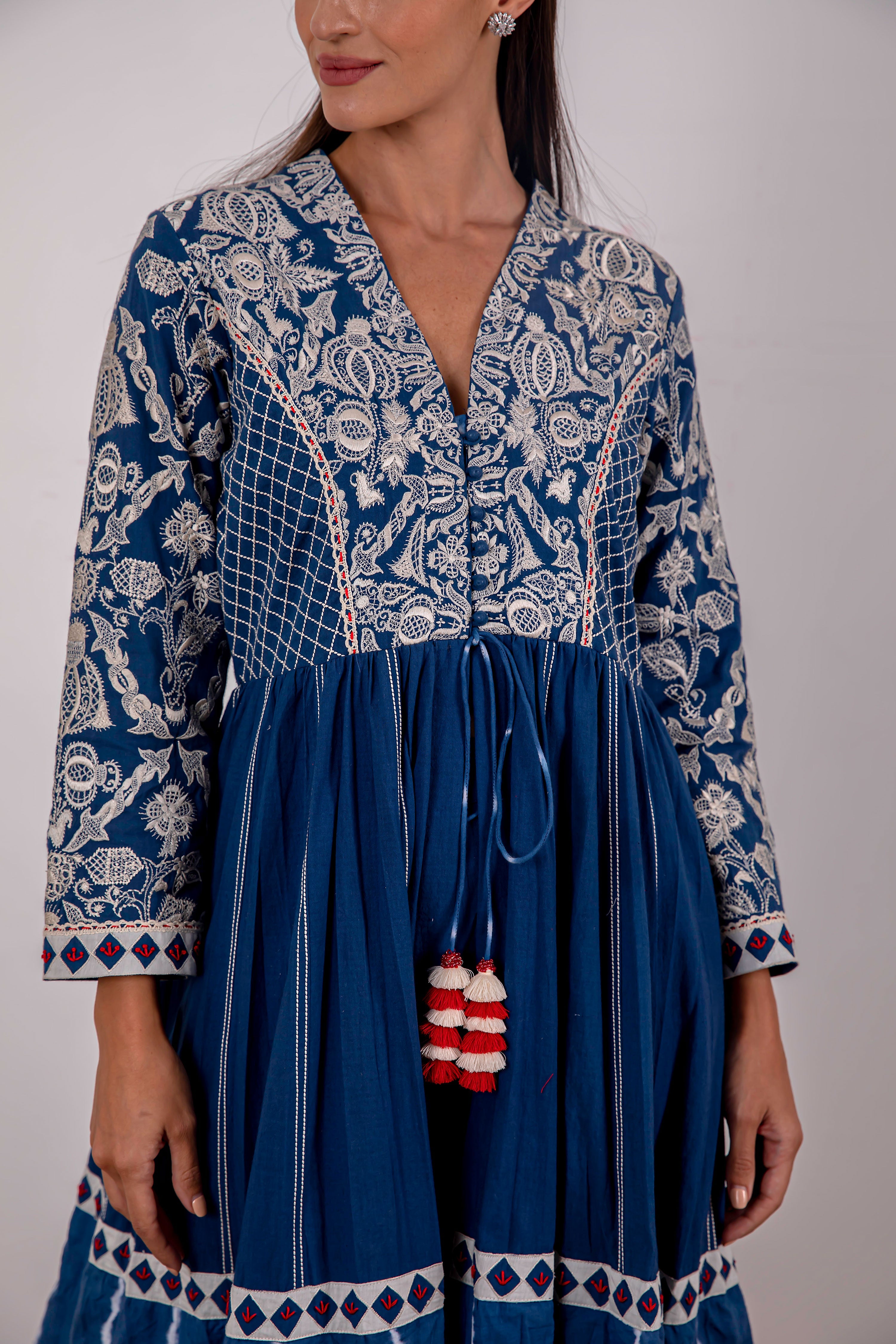 Alaya Long Front Open Kurta With Straight Pants & Scarf