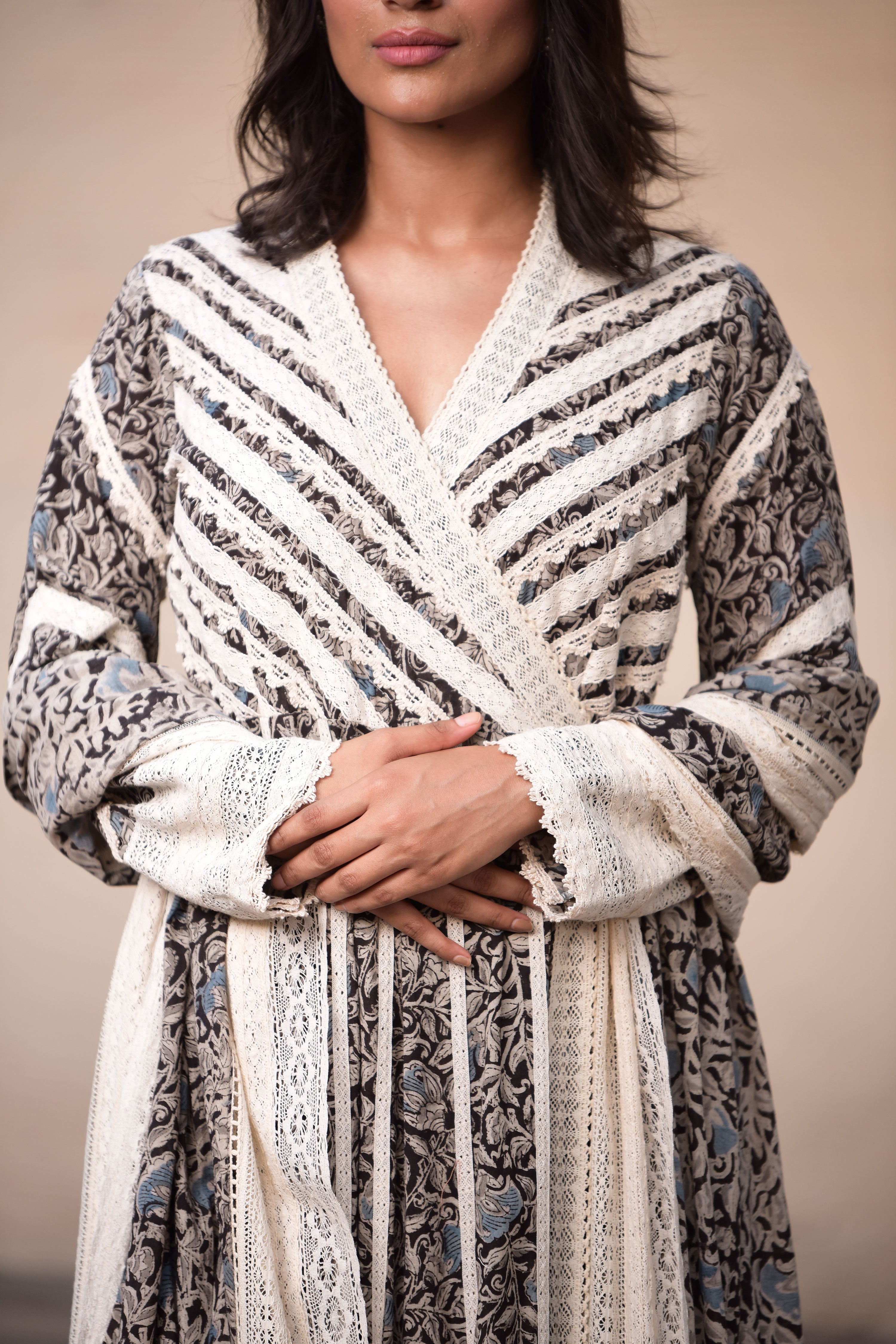 Kalamkari Cross-Over Long Kurta With Straight Pants & Dupatta