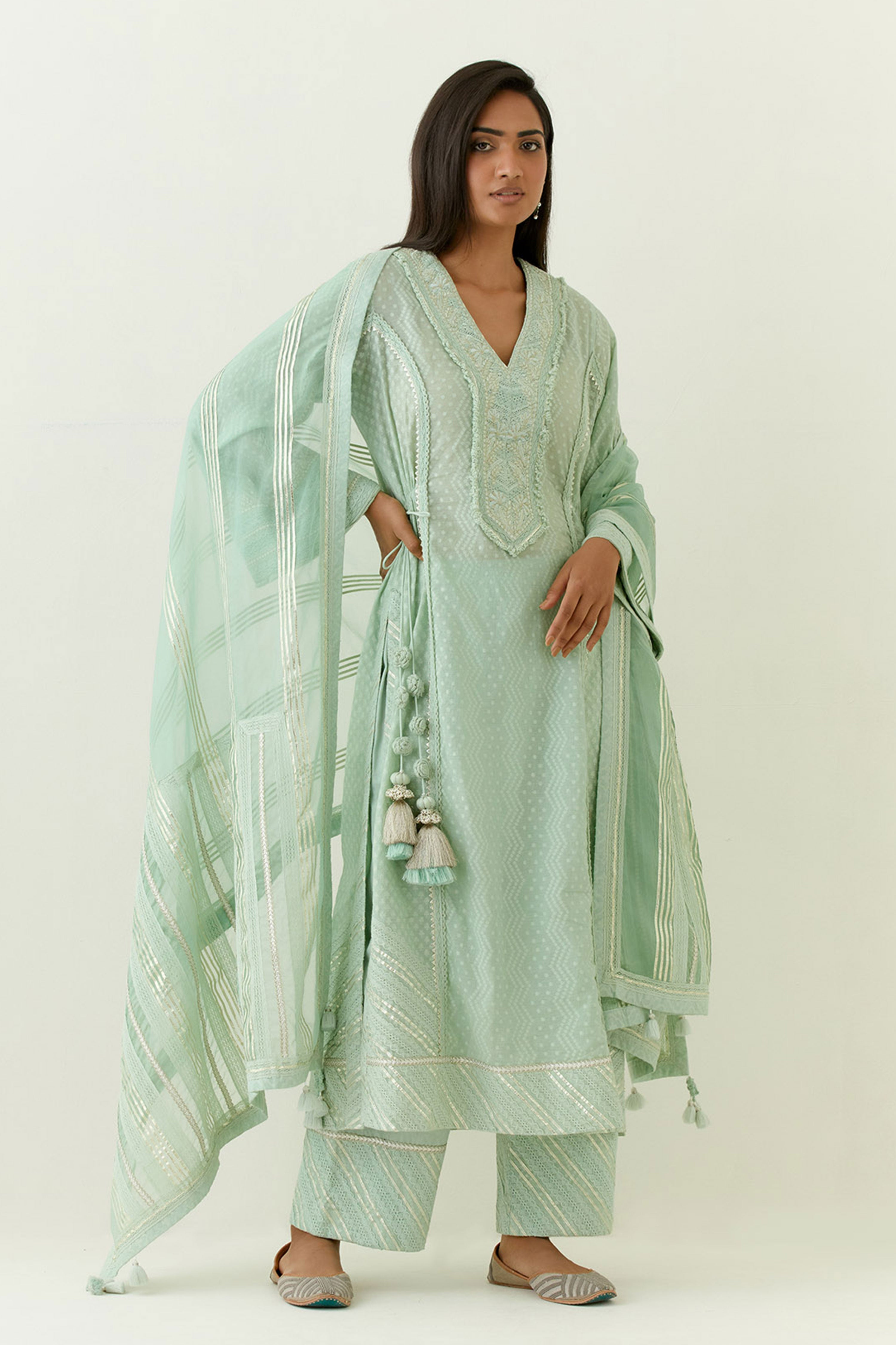 Jamdani Kaftan With Slip And Pants