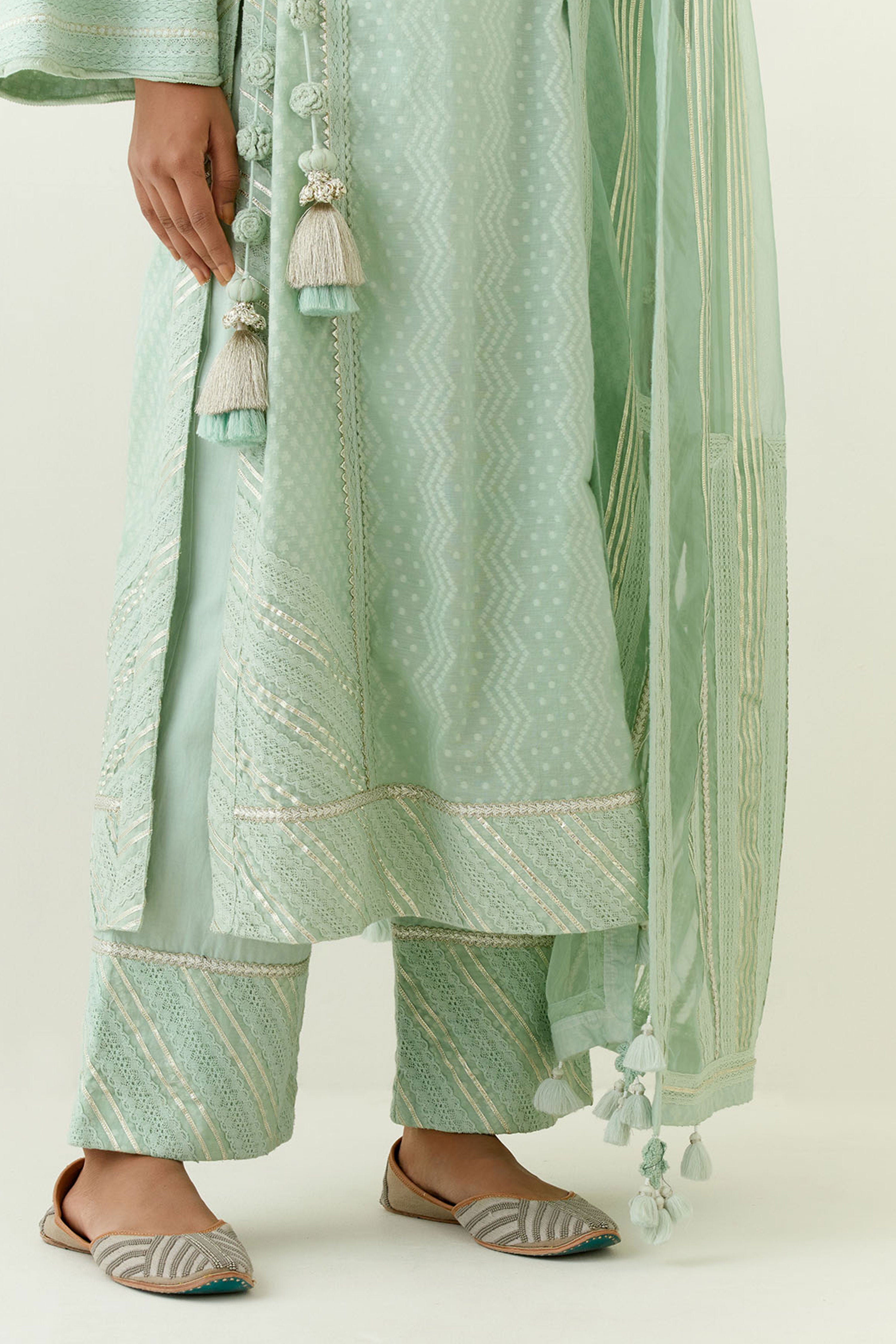 Jamdani Kaftan With Slip And Pants