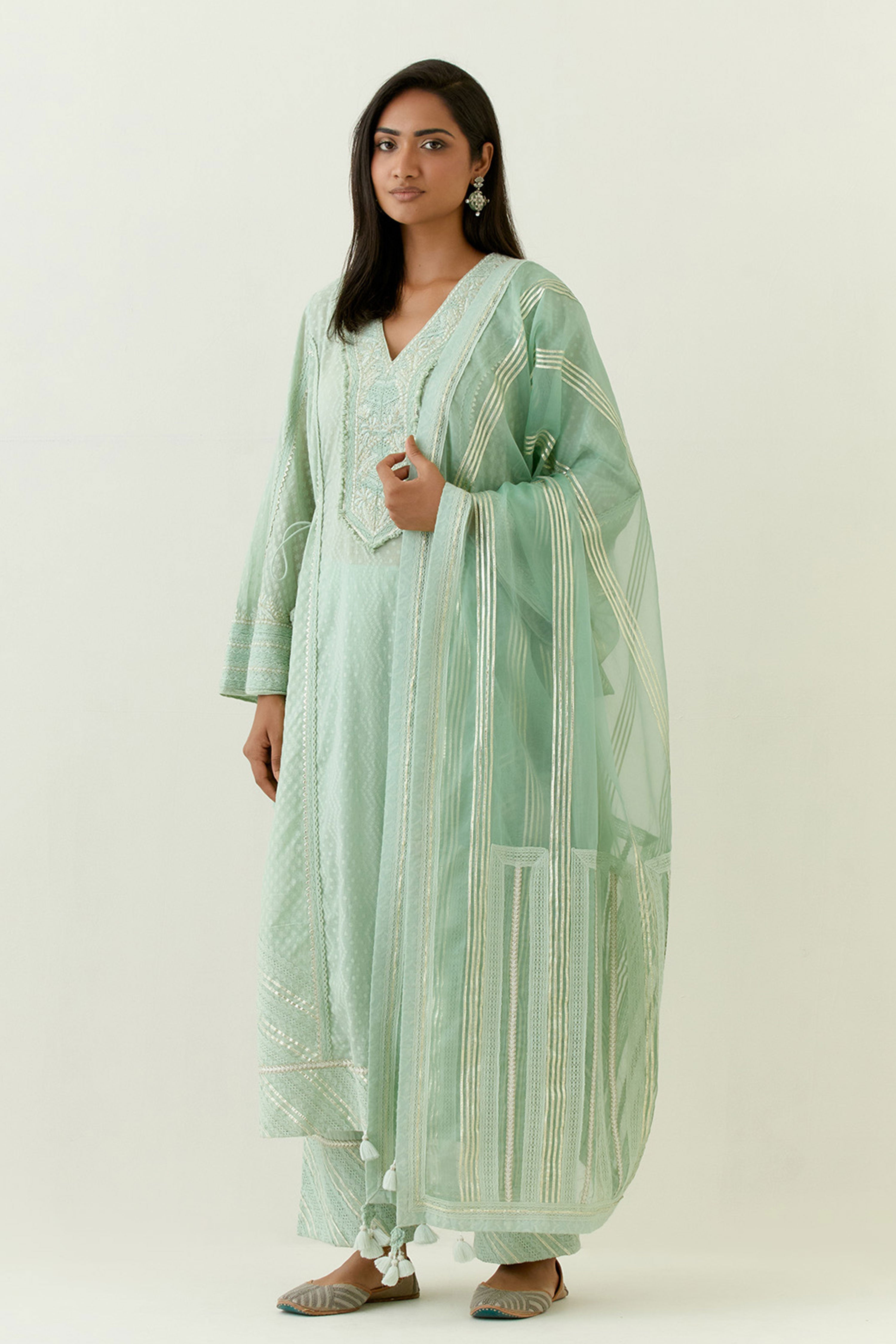 Jamdani Kaftan With Slip And Pants