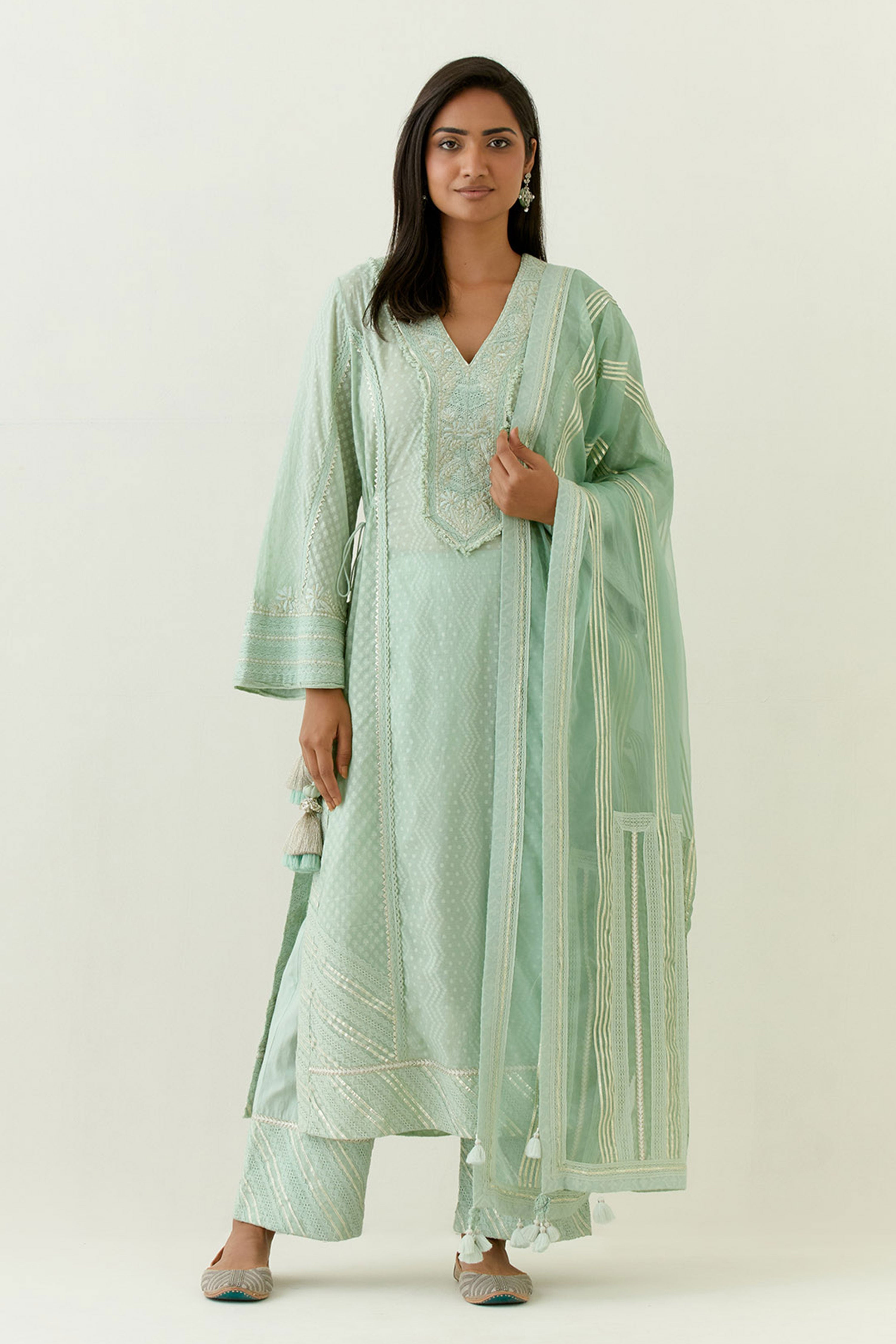 Jamdani Kaftan With Slip And Pants