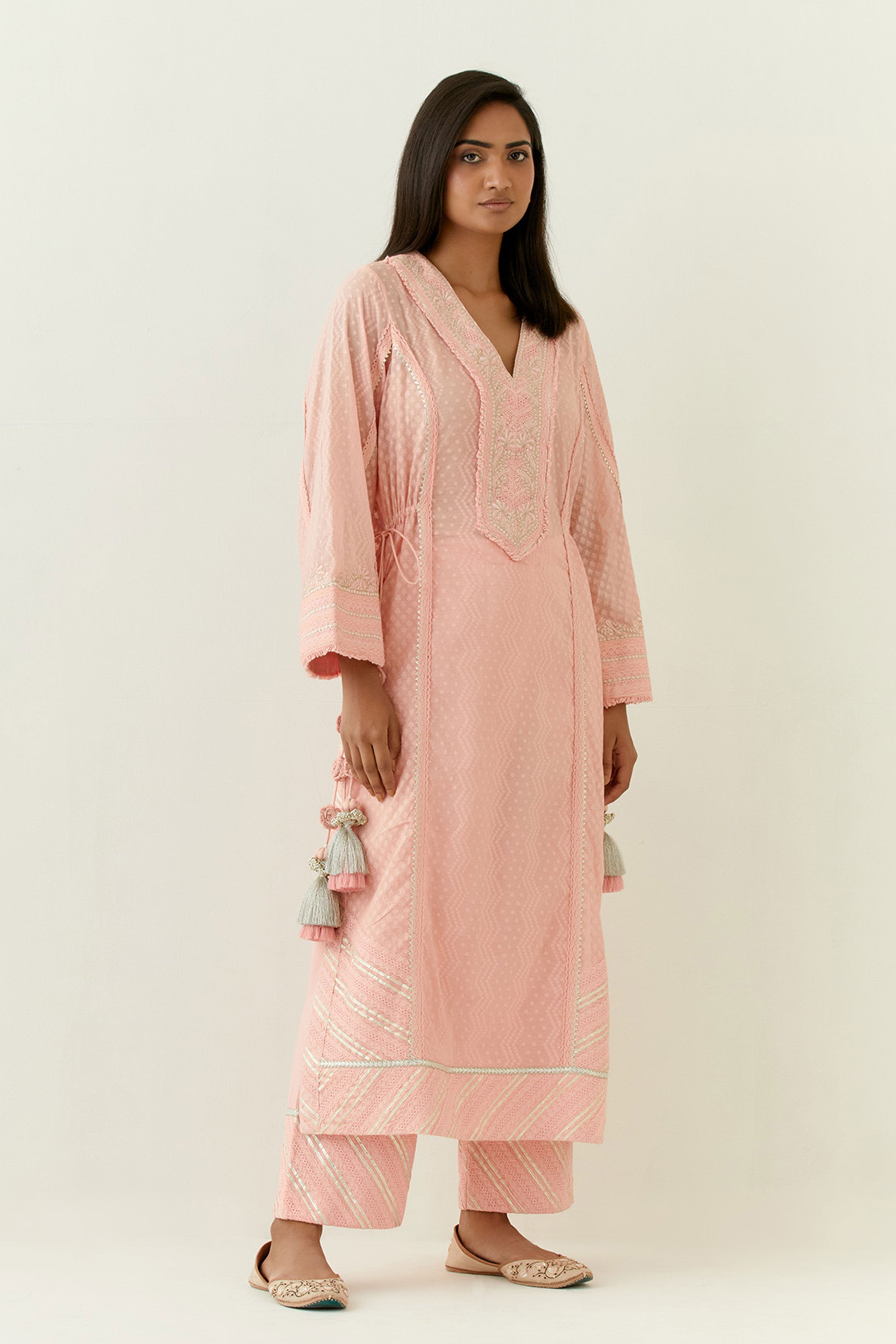 Jamdani Kaftan With Slip And Pants