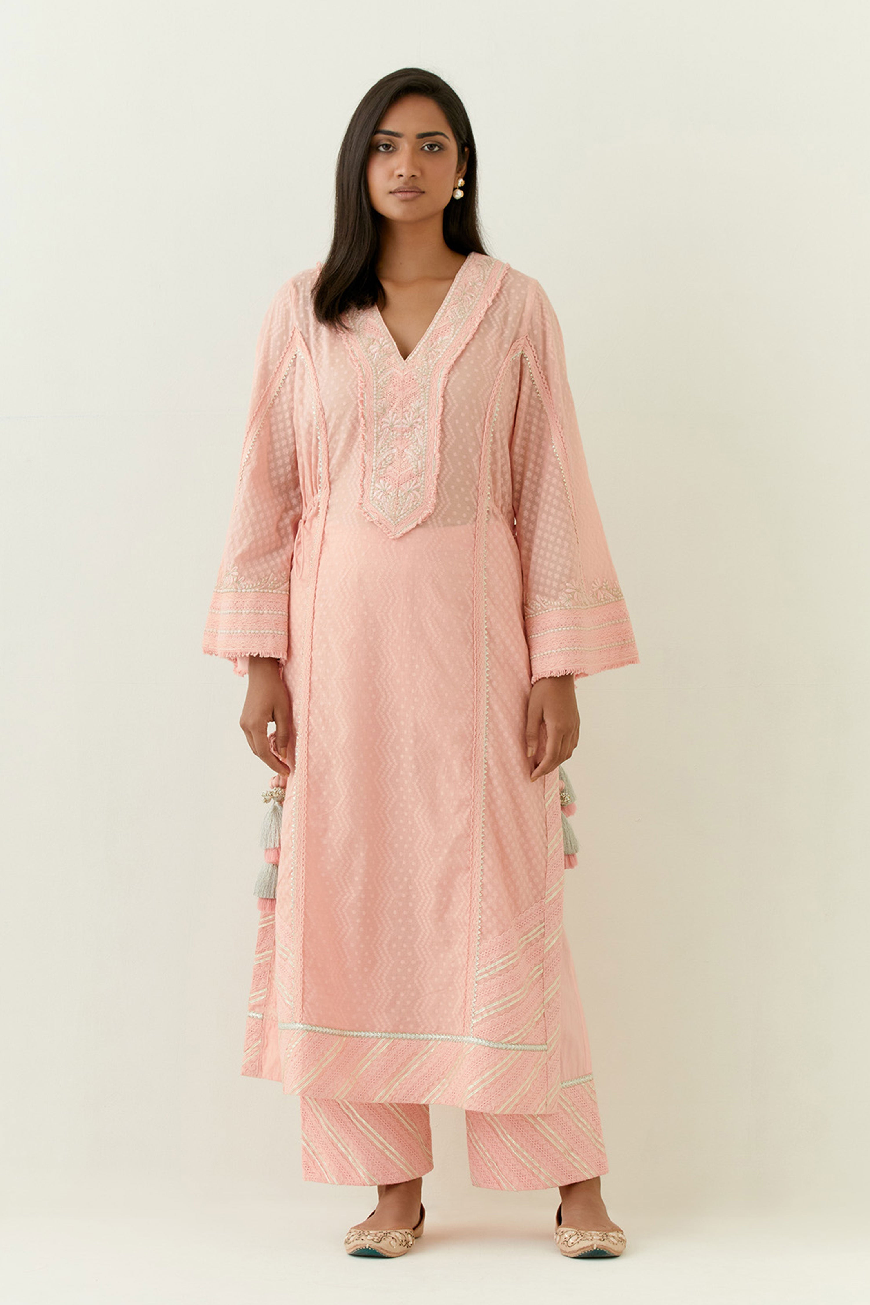Jamdani Kaftan With Slip And Pants