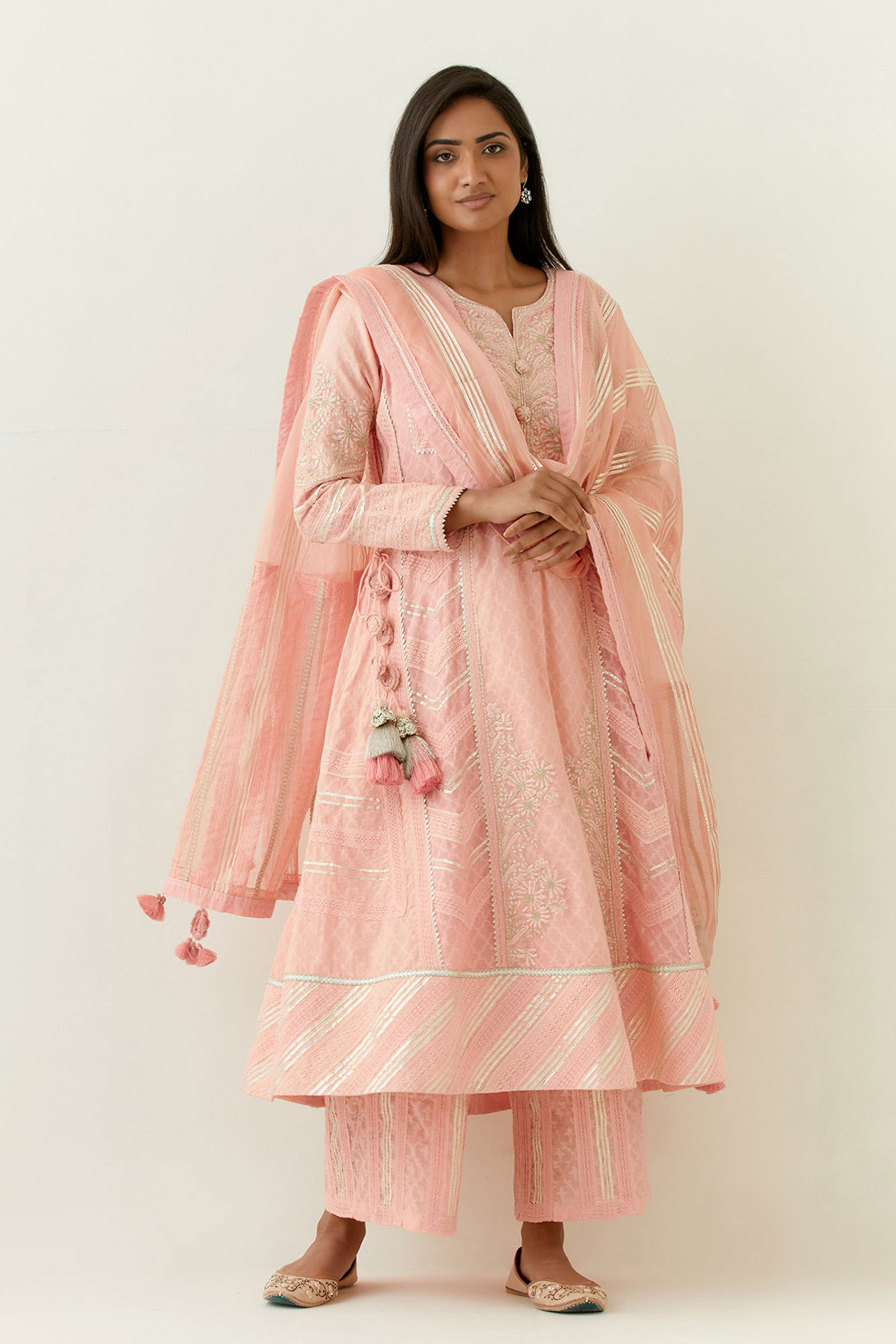 Jamdani Side Tie-Up Kurta With Pants