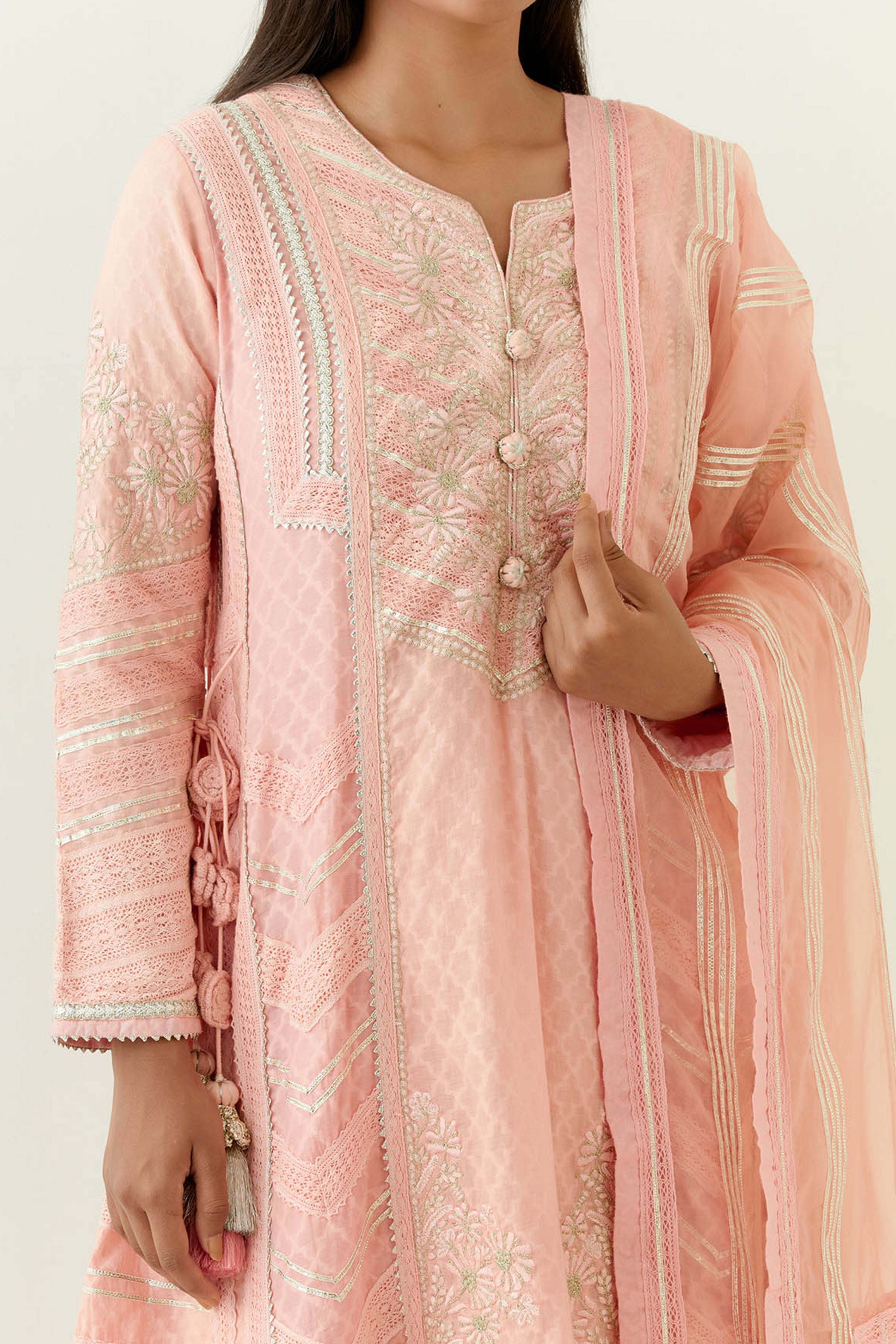 Jamdani Side Tie-Up Kurta With Pants