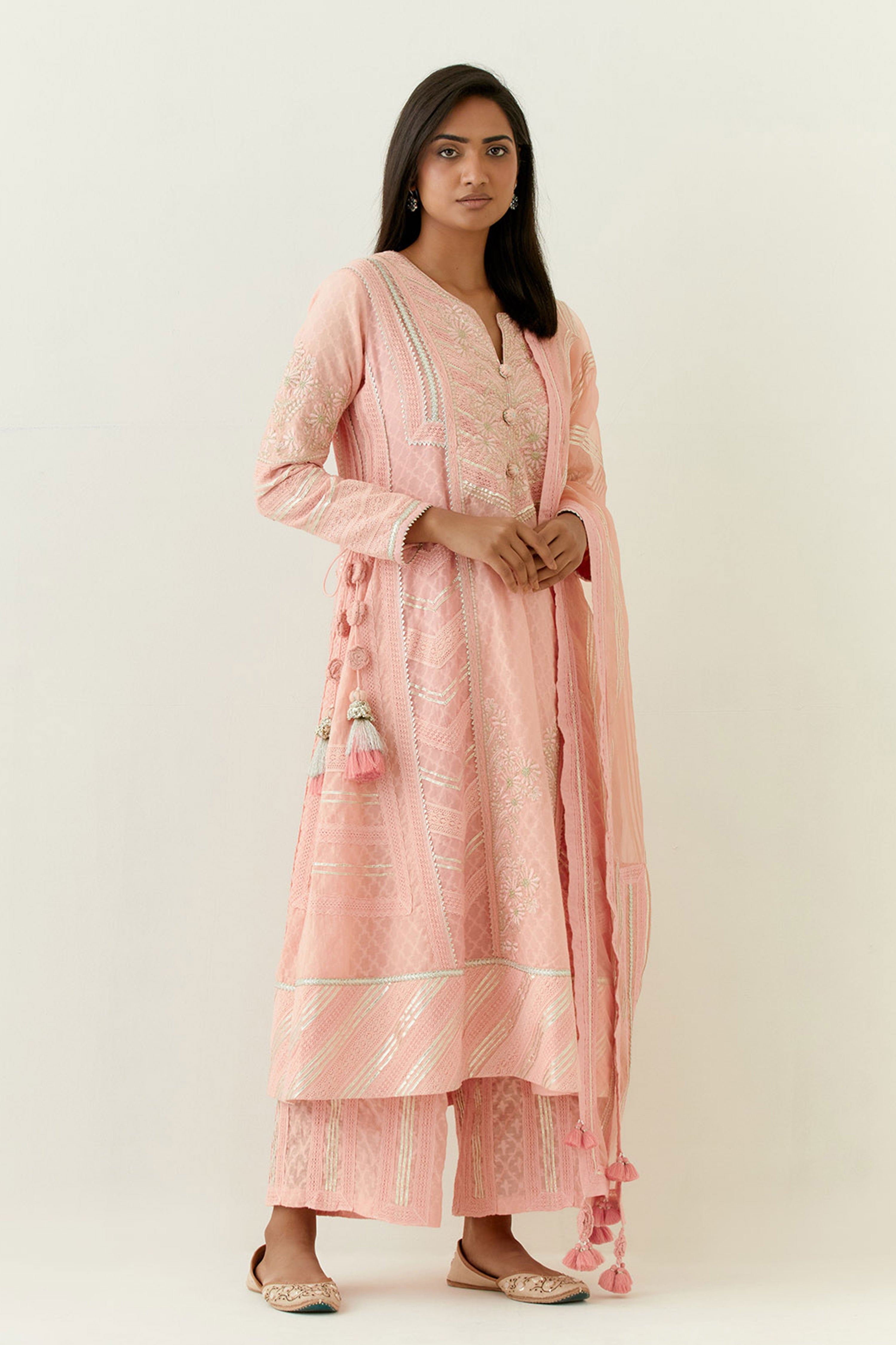 Jamdani Side Tie-Up Kurta With Pants