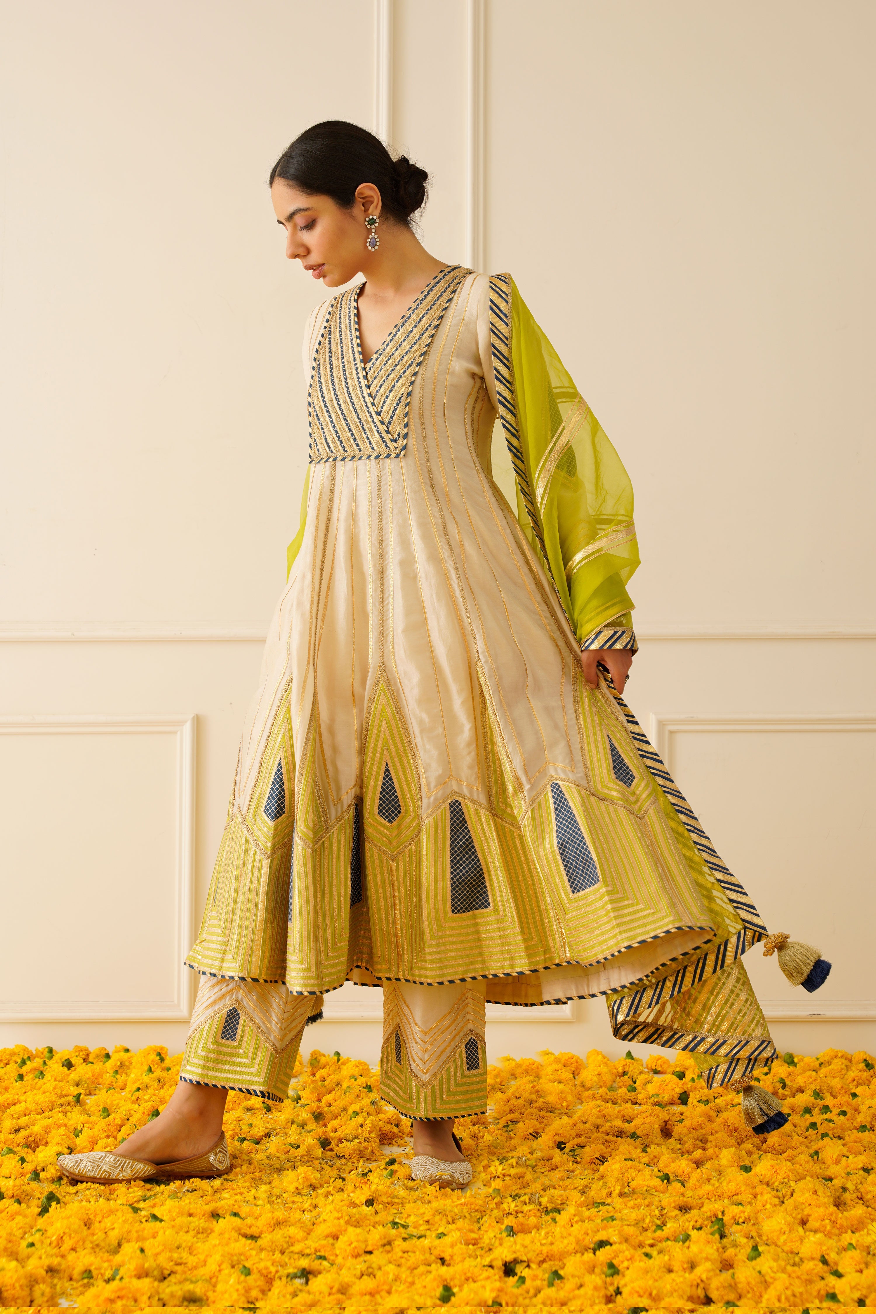 Colourblock Anarkali With Wide Pants