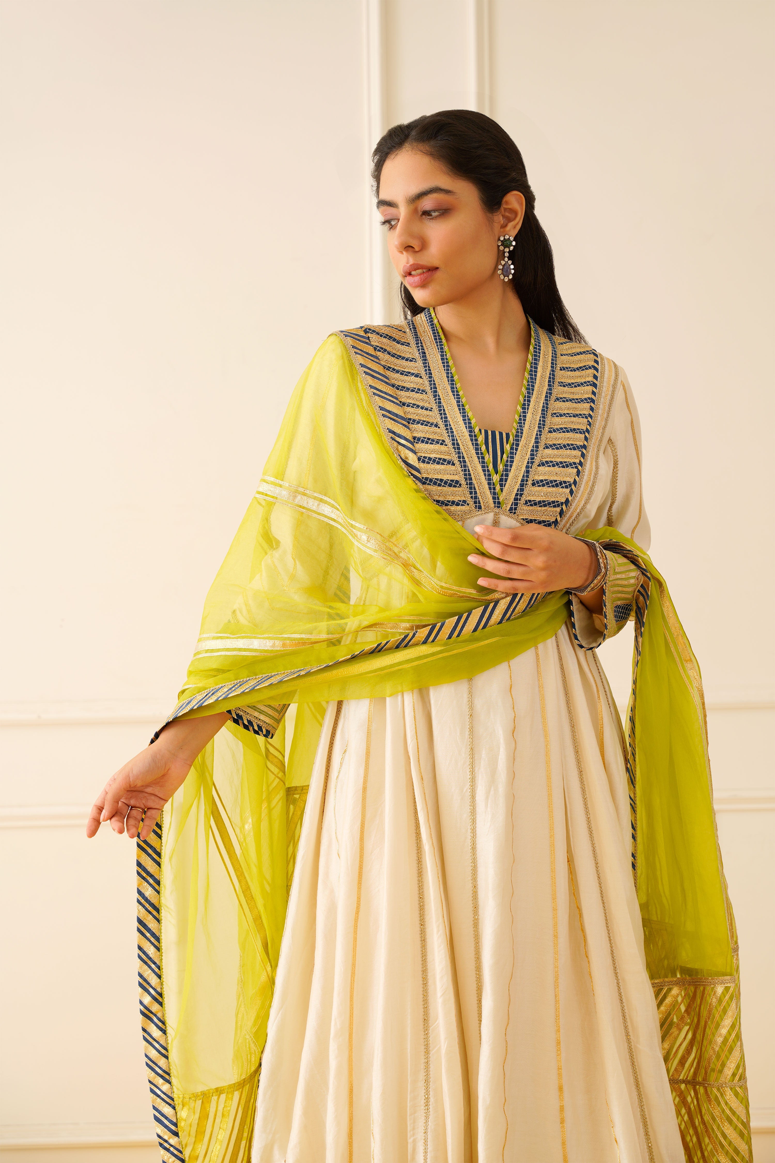 Colourblock Anarkali With Wide Pants
