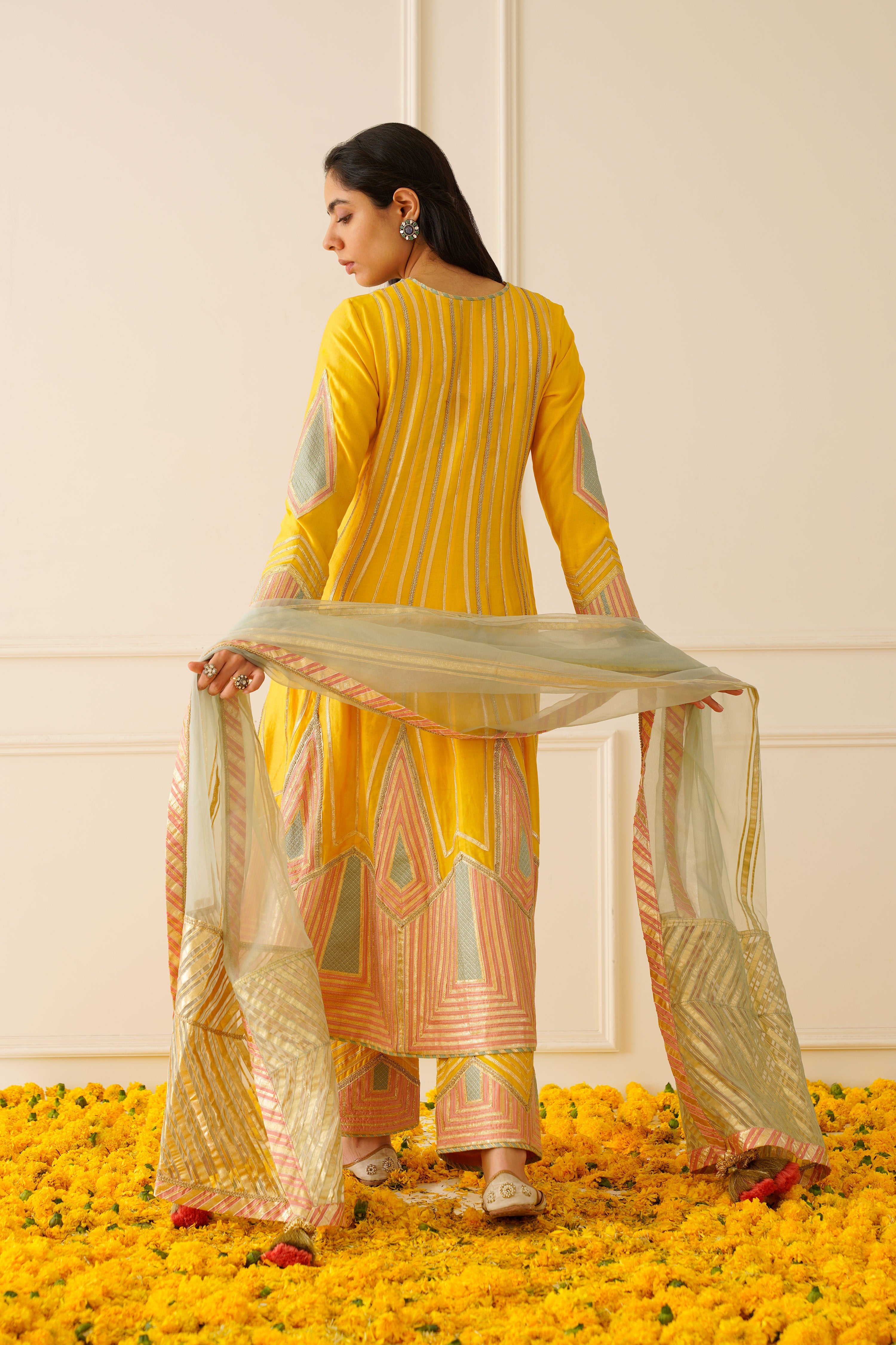 Colourblock Anarkali With Wide Pants
