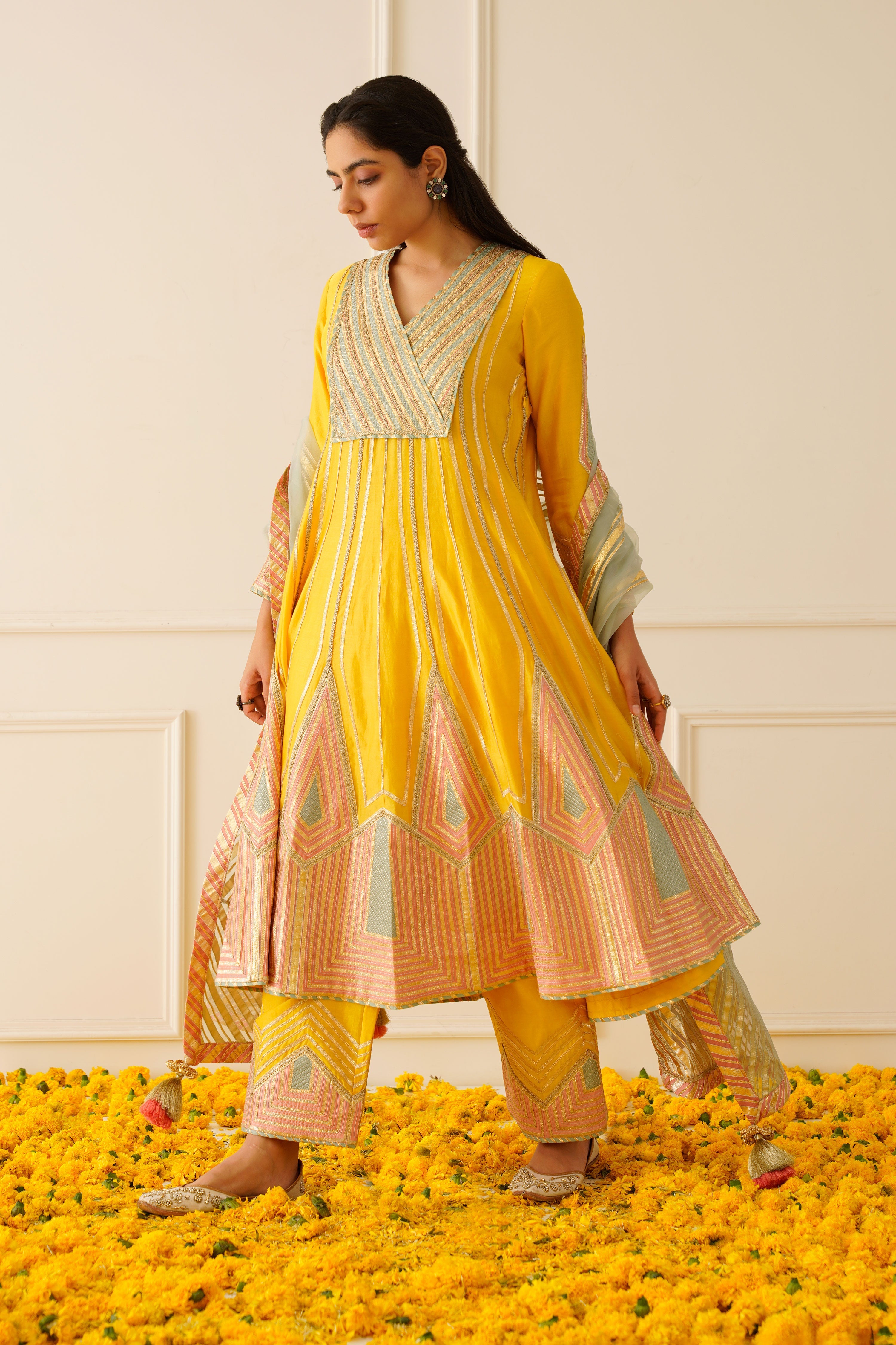 Colourblock Anarkali With Wide Pants