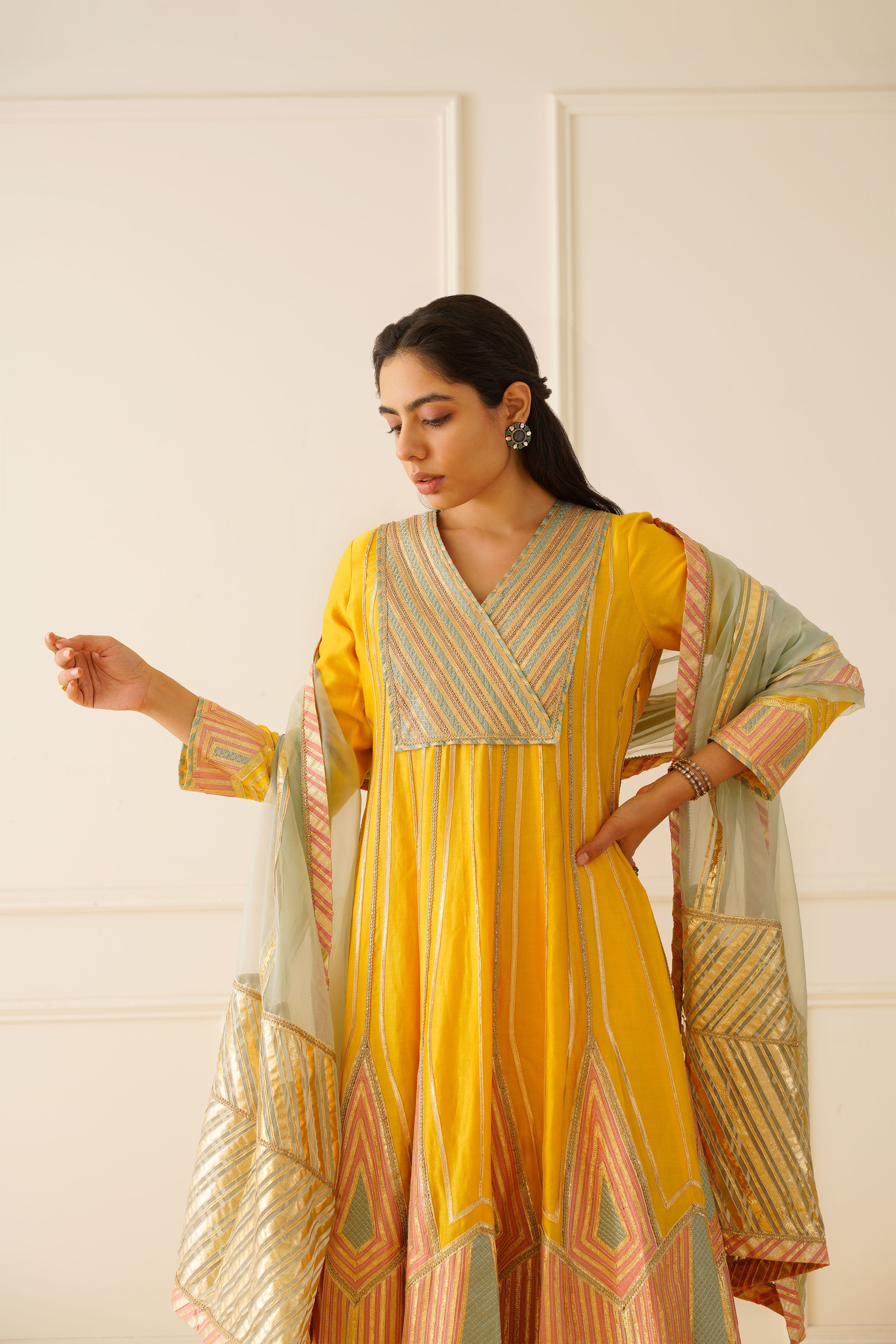 Colourblock Anarkali With Wide Pants