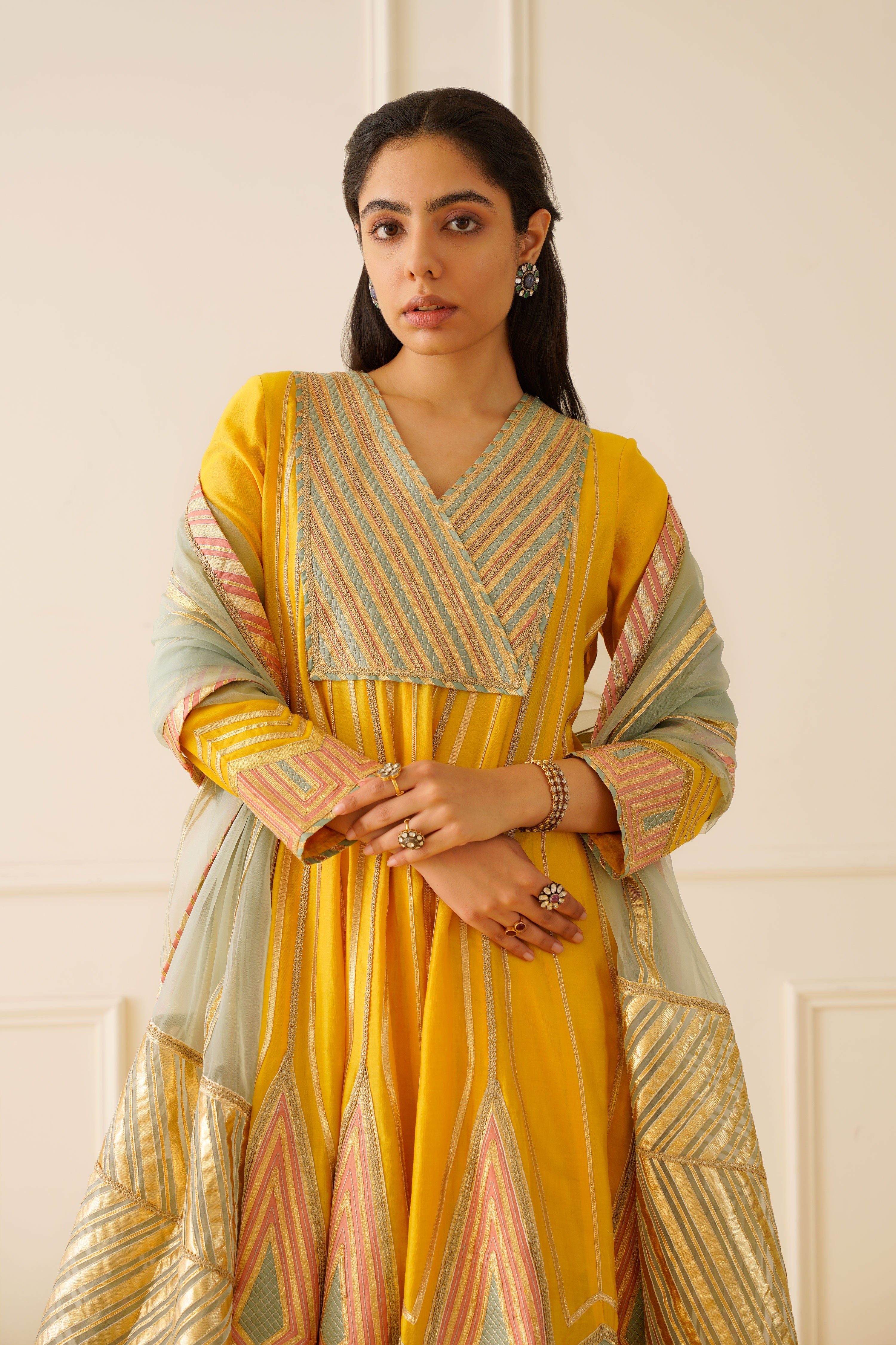Colourblock Anarkali With Wide Pants