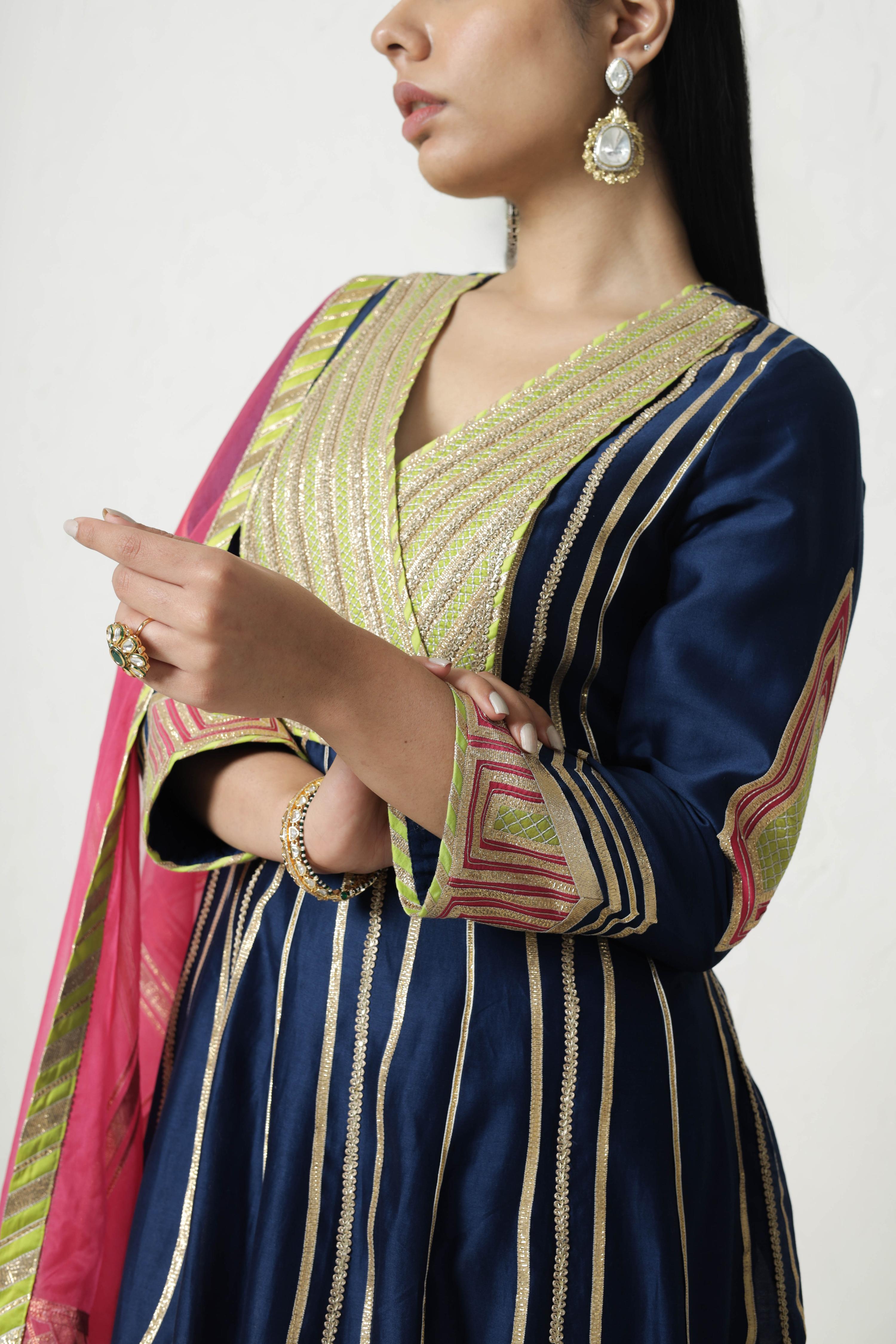 Colourblock Anarkali With Wide Pants