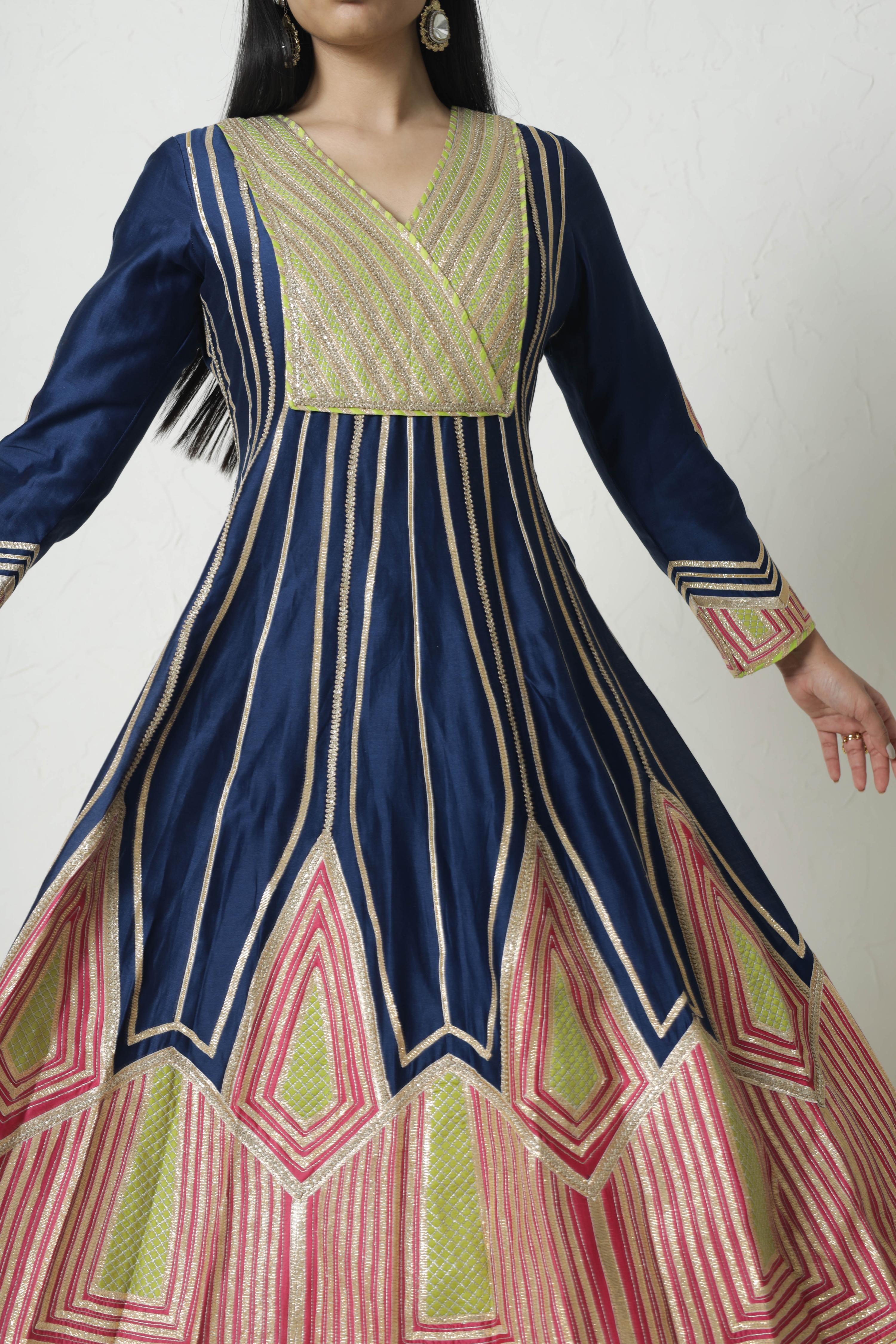 Colourblock Anarkali With Wide Pants