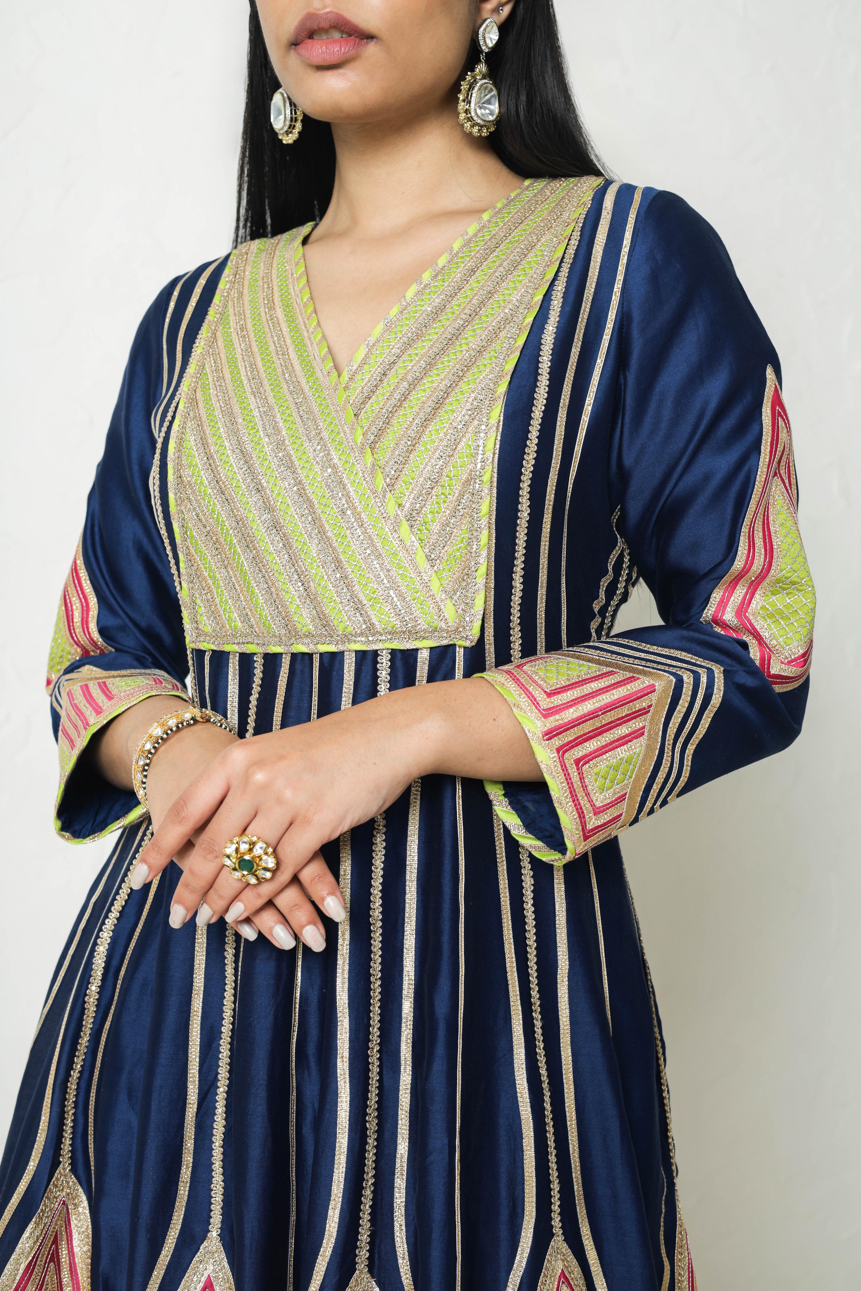 Colourblock Anarkali With Wide Pants