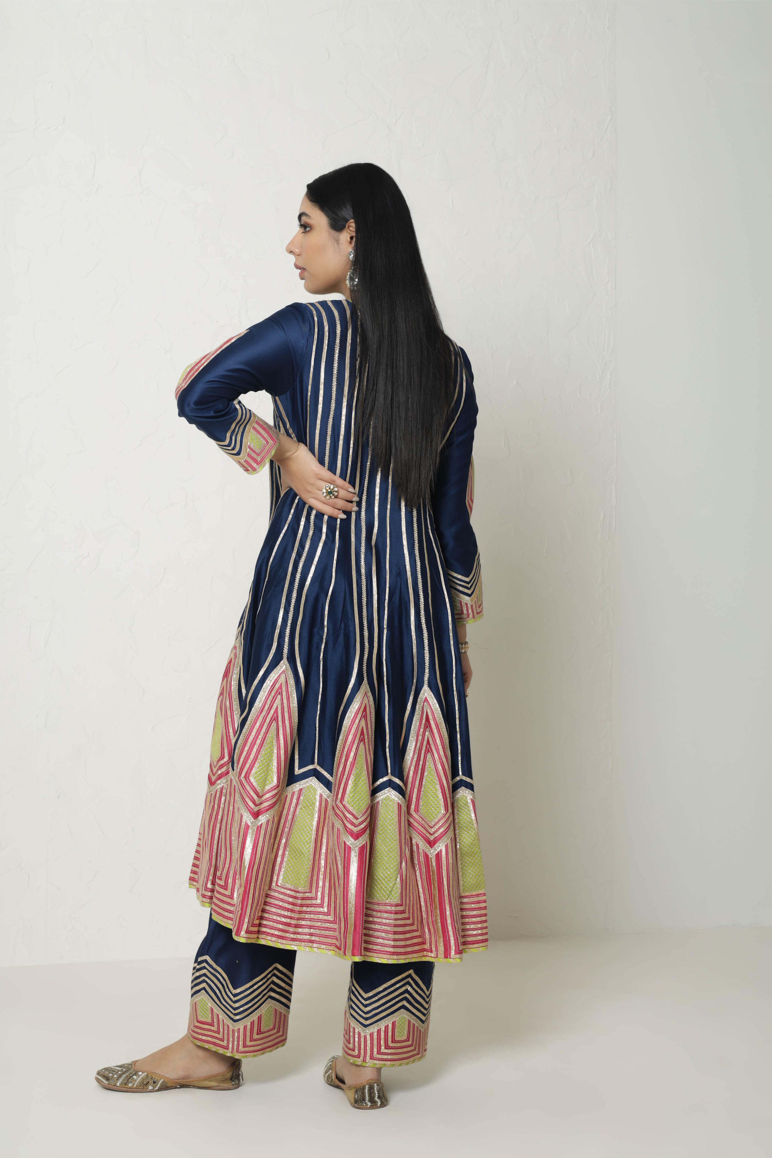 Colourblock Anarkali With Wide Pants