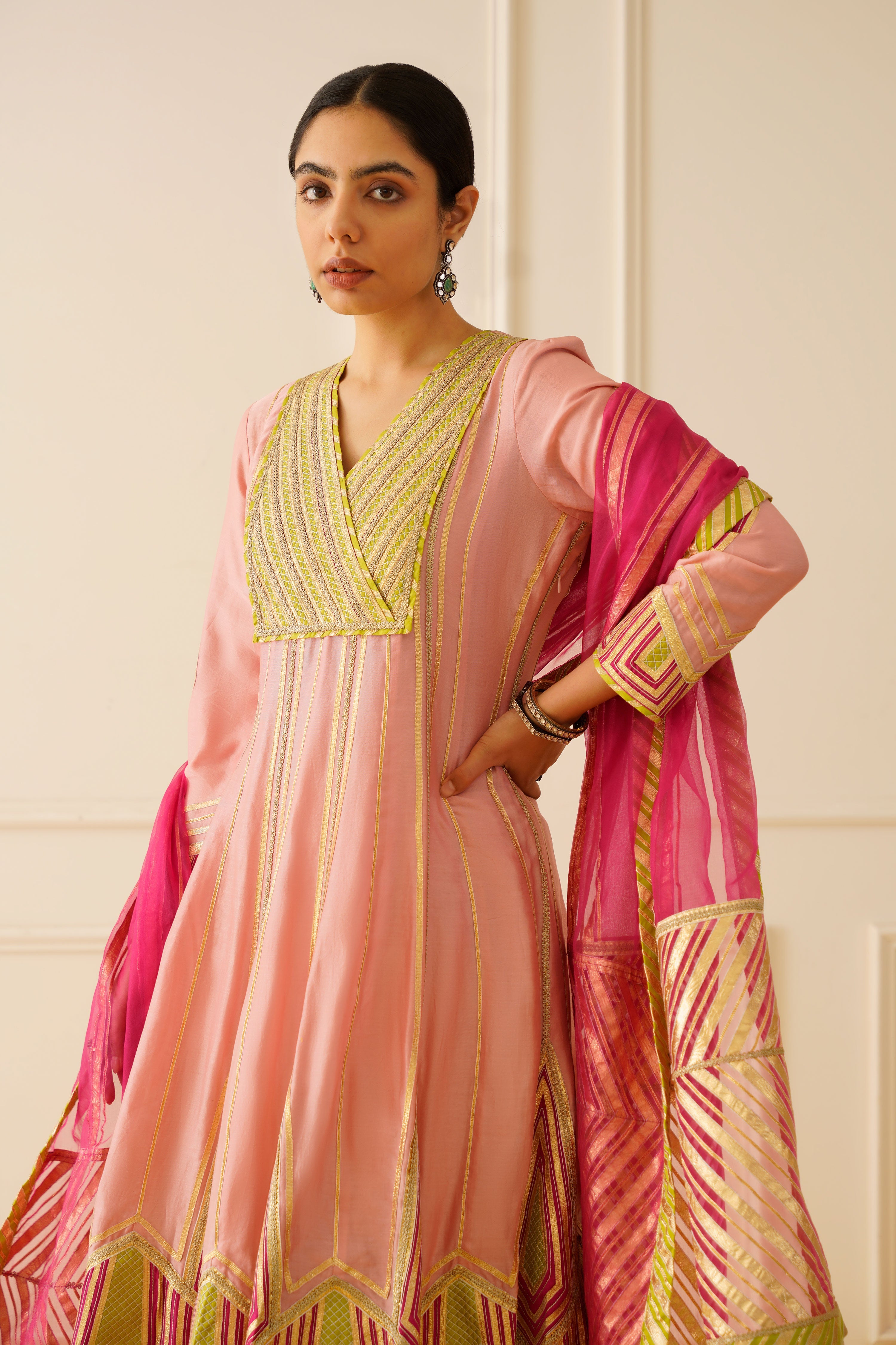 Colourblock Anarkali With Wide Pants