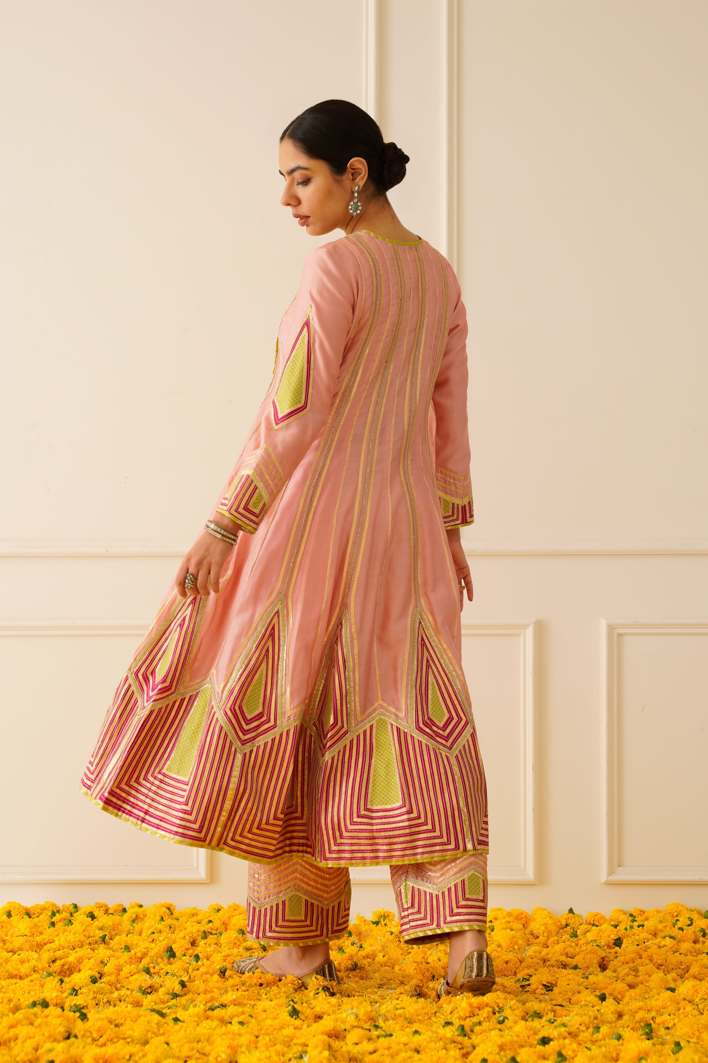 Colourblock Anarkali With Wide Pants