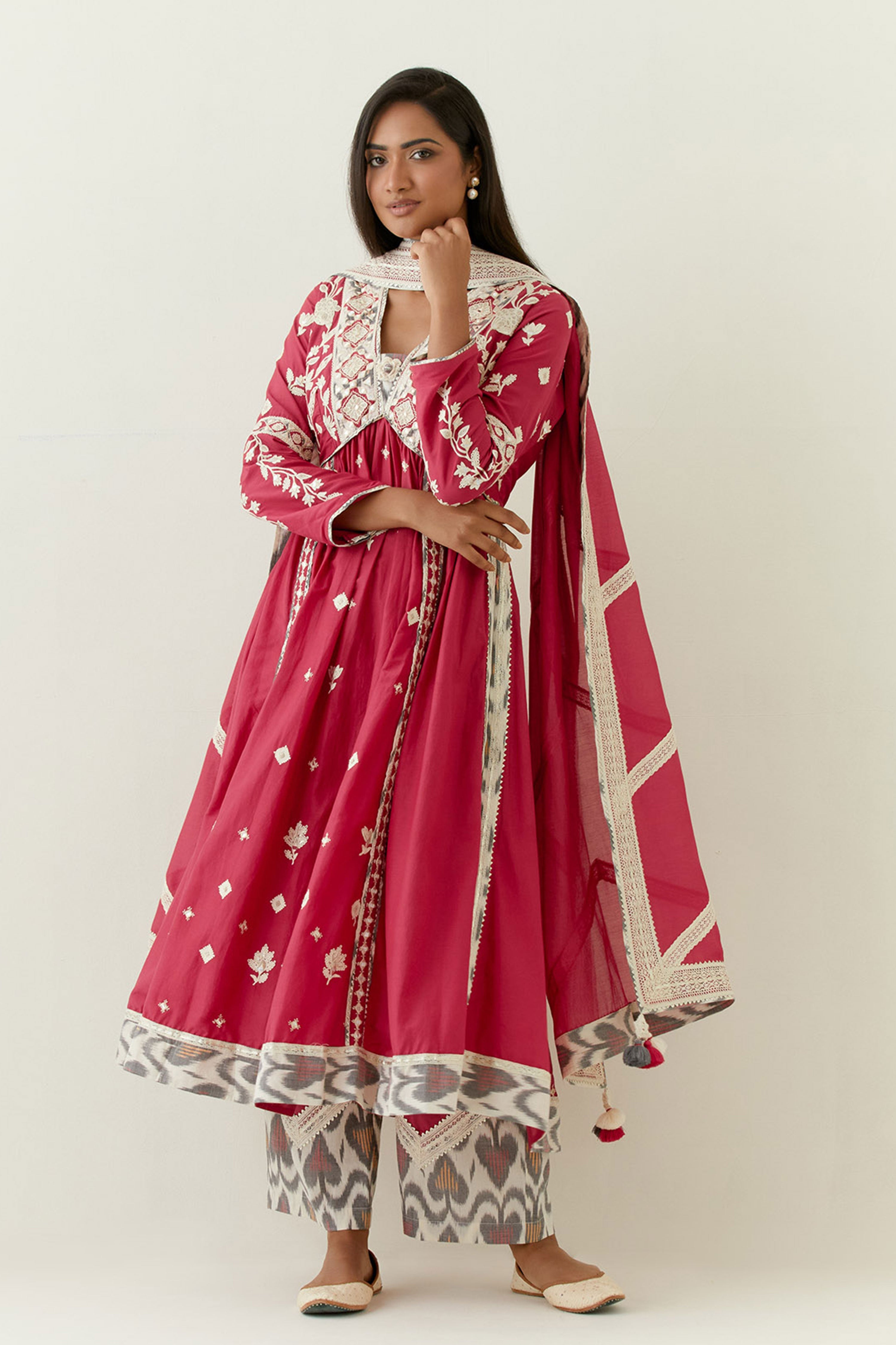 Meher V Neck Long Kurta With Flared Pants