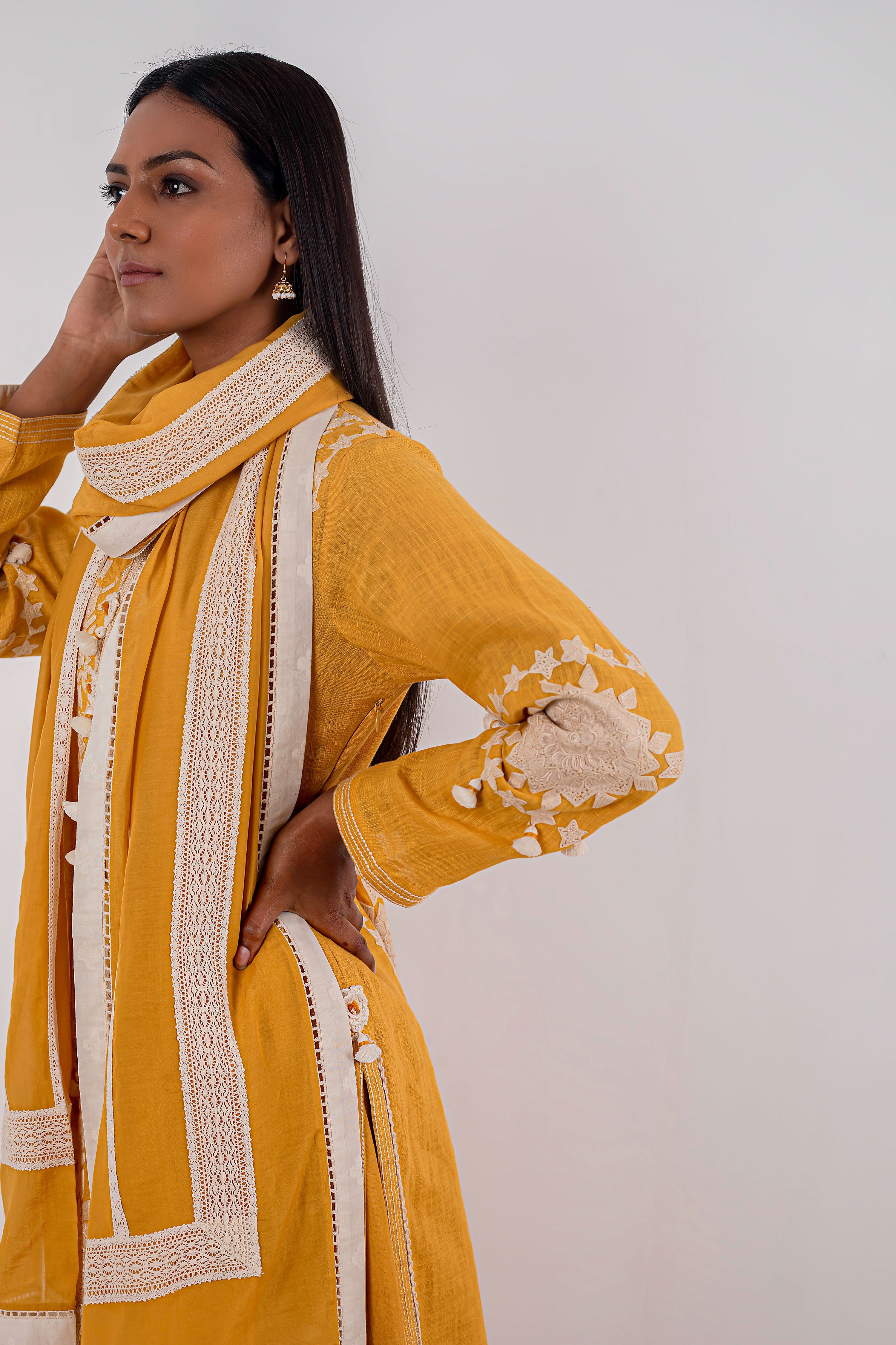 Sunflower Long Kurta With Wide Straight Pants