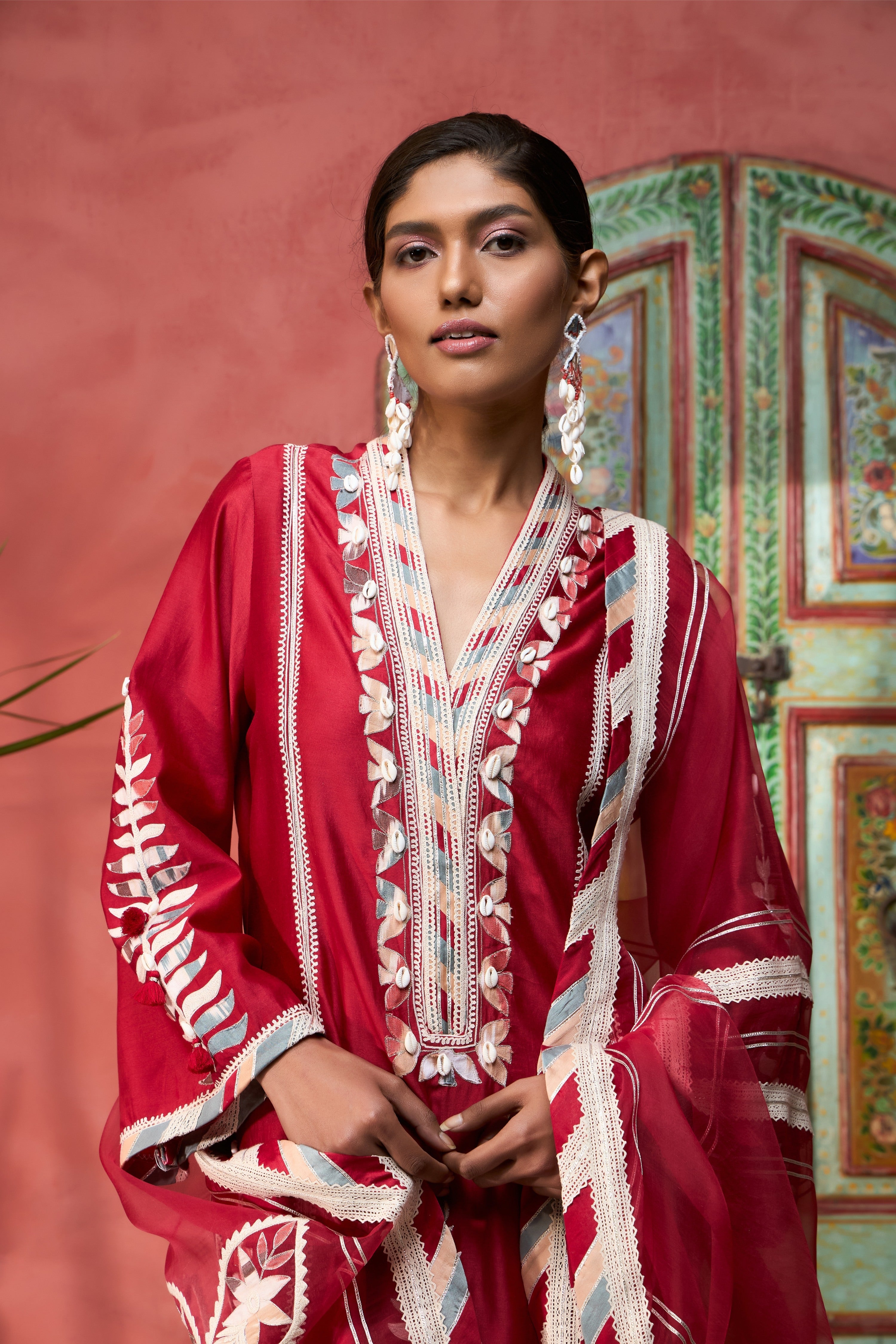 Ikat Applique A-Line Short Kurta With Dhoti Pants
