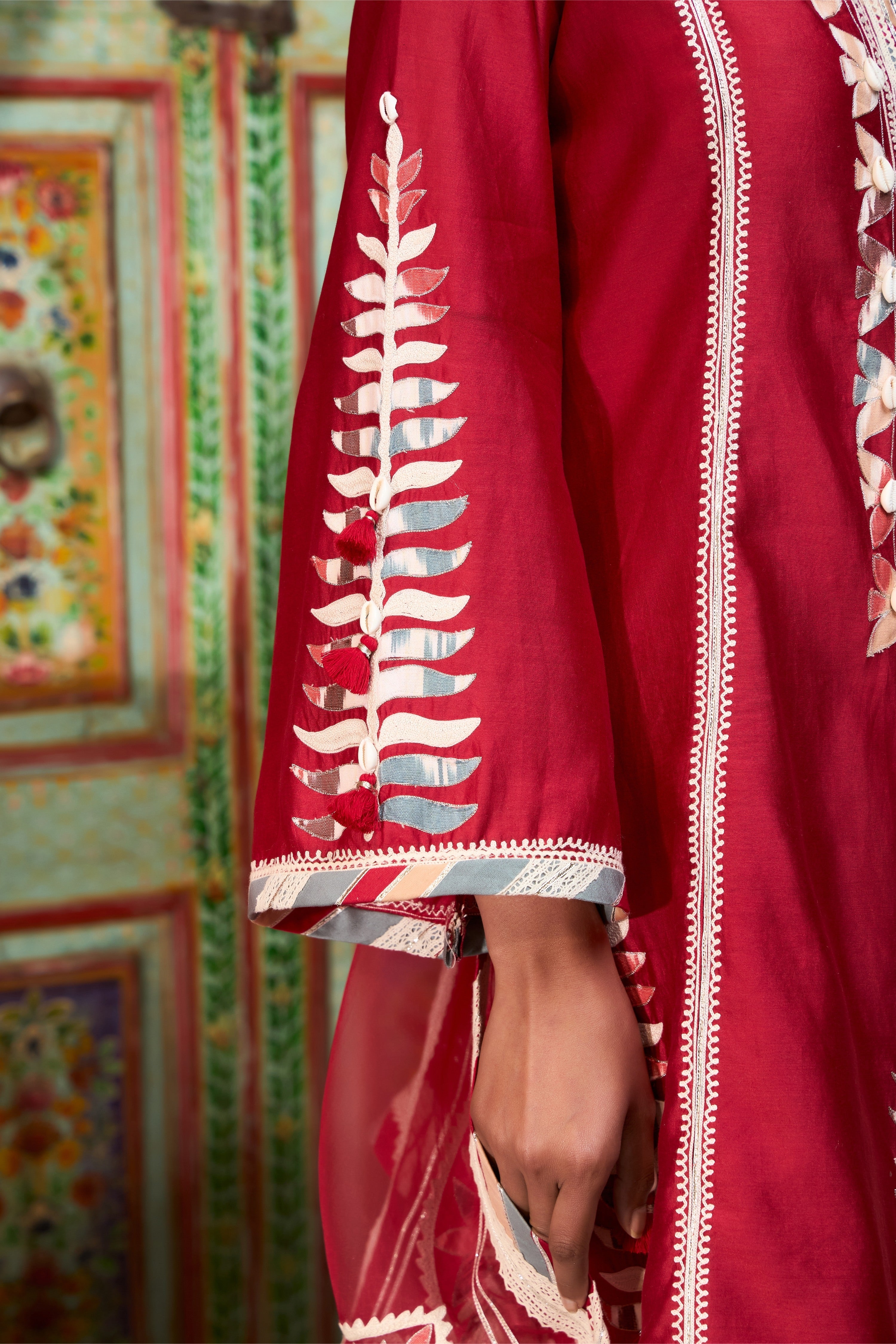 Ikat Applique A-Line Short Kurta With Dhoti Pants