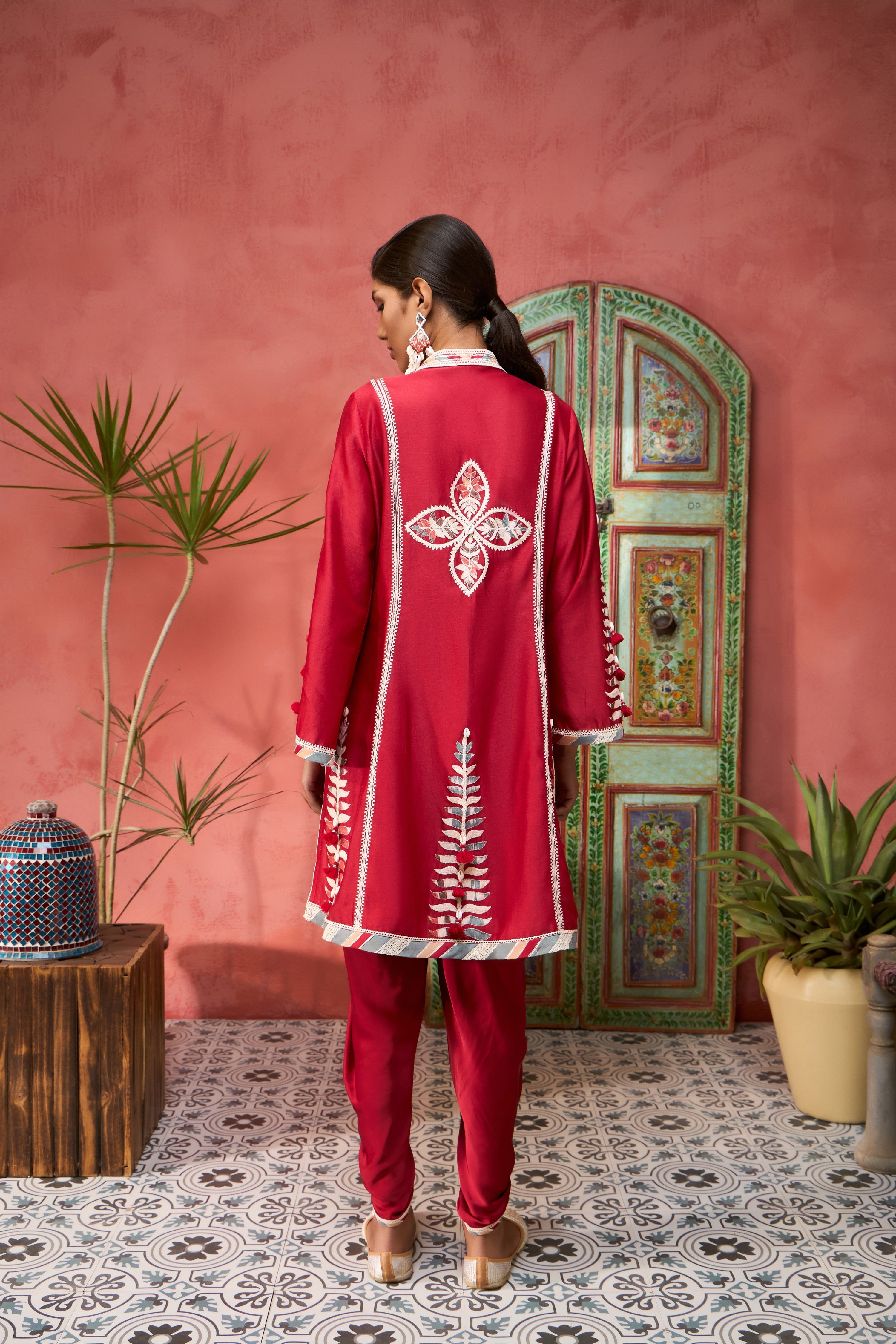 Ikat Applique A-Line Short Kurta With Dhoti Pants