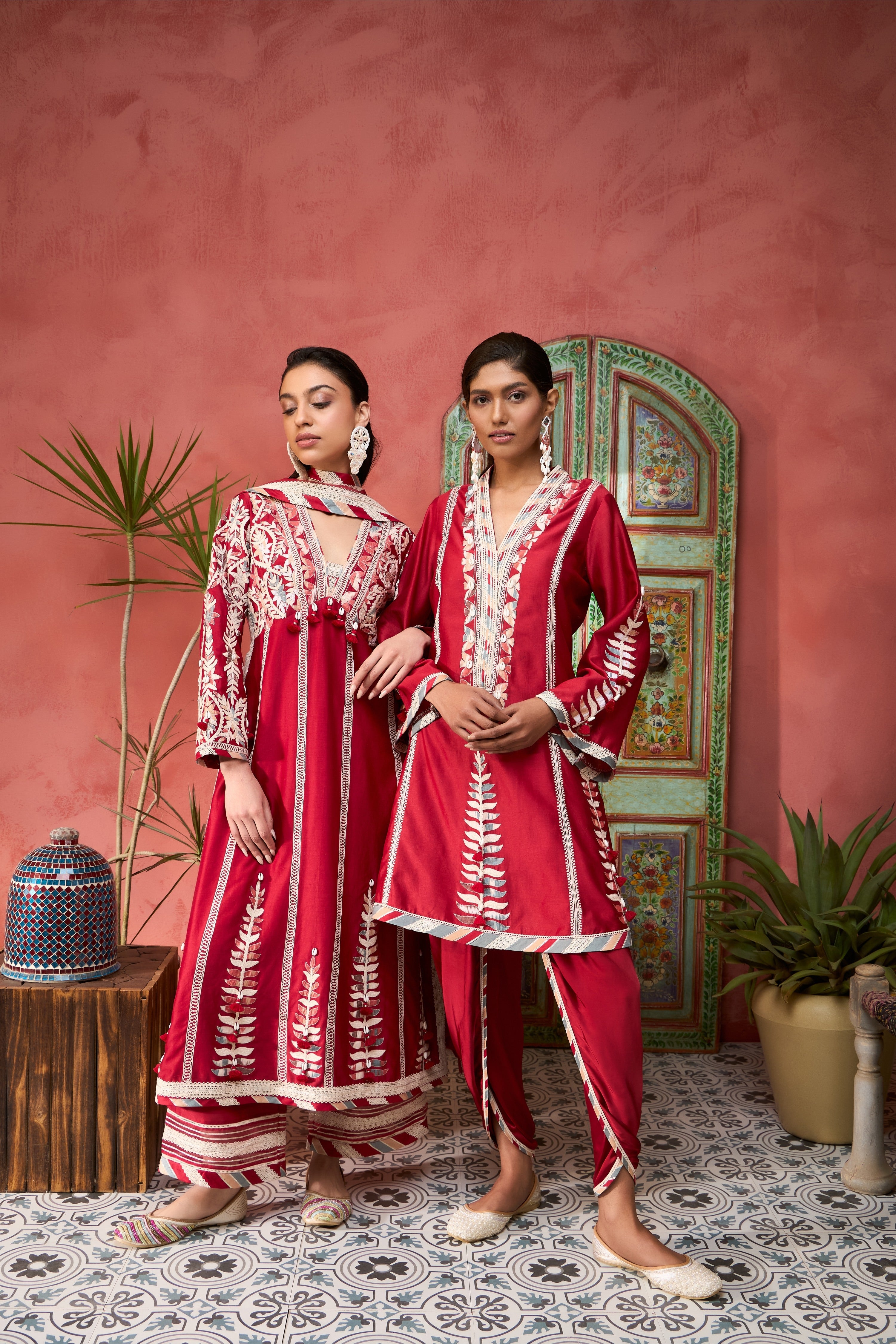 Ikat Applique A-Line Short Kurta With Dhoti Pants