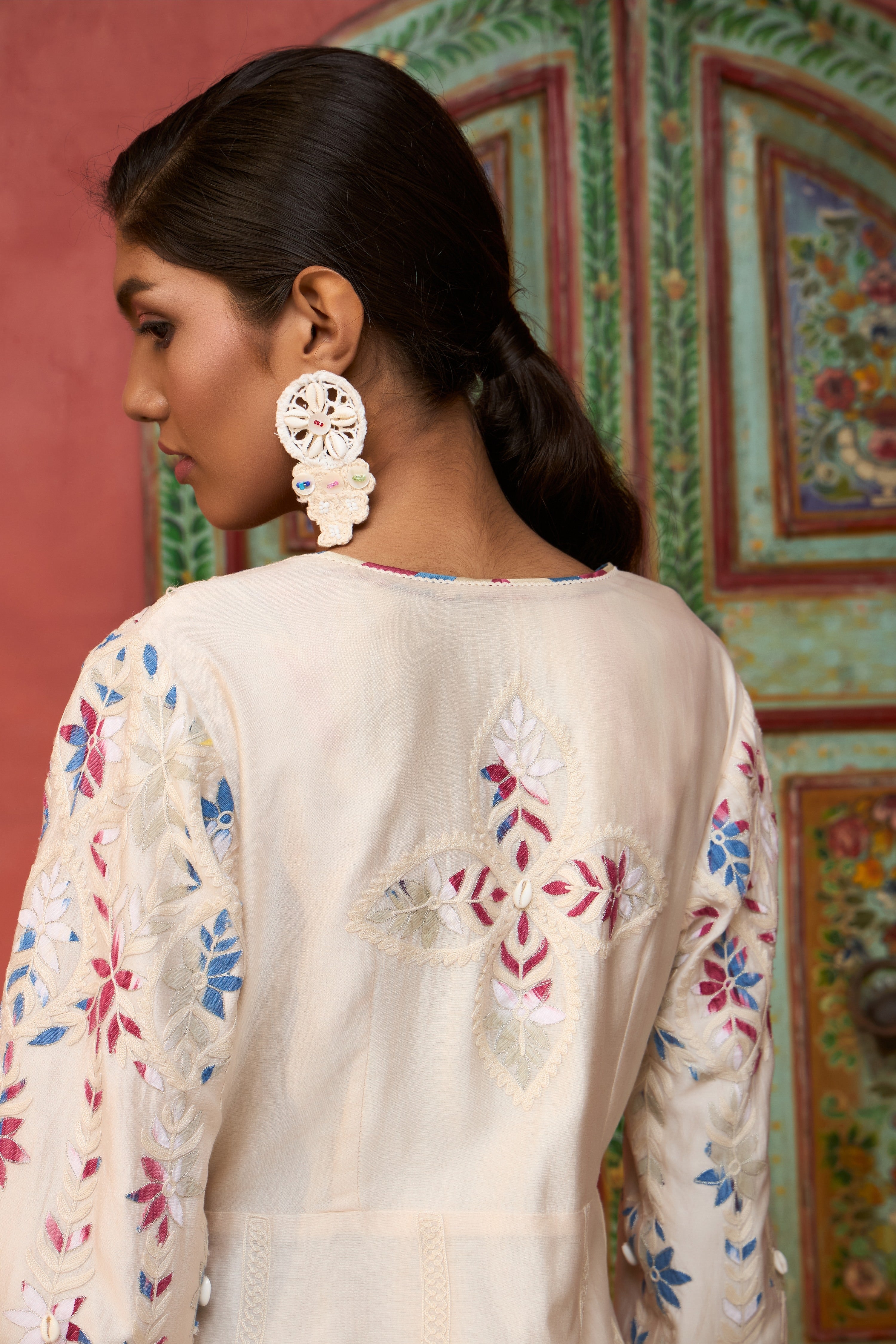 Ikat Applique Long V-Neck With Pants